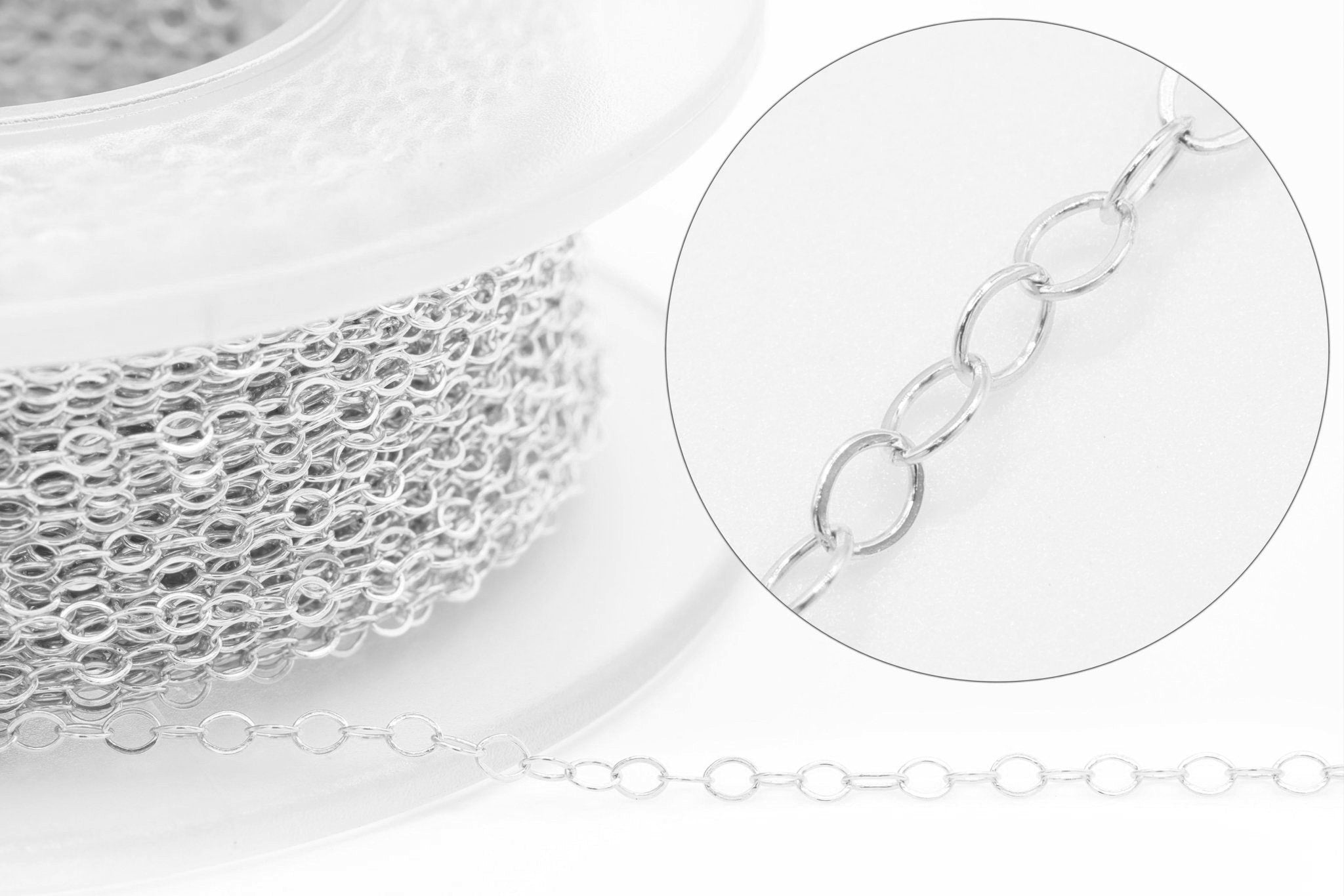1.3mm Flat Cable Chain, 925 Sterling Silver, Wholesale, Pay By the Foot Uncut - HarperCrown