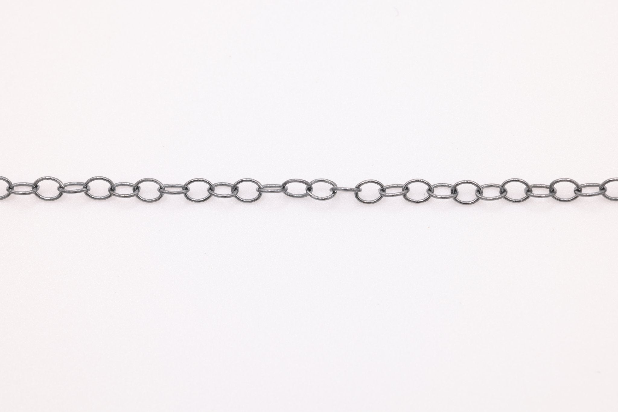 1.3mm Flat Cable Chain Black, Oxidized Sterling Silver, Bulk Pay Per Foot Uncut Spools For Jewelers - HarperCrown