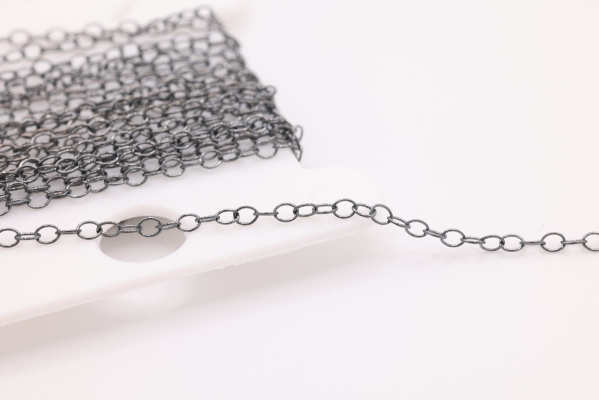 1.3mm Flat Cable Chain Black, Oxidized Sterling Silver, Bulk Pay Per Foot Uncut Spools For Jewelers - HarperCrown