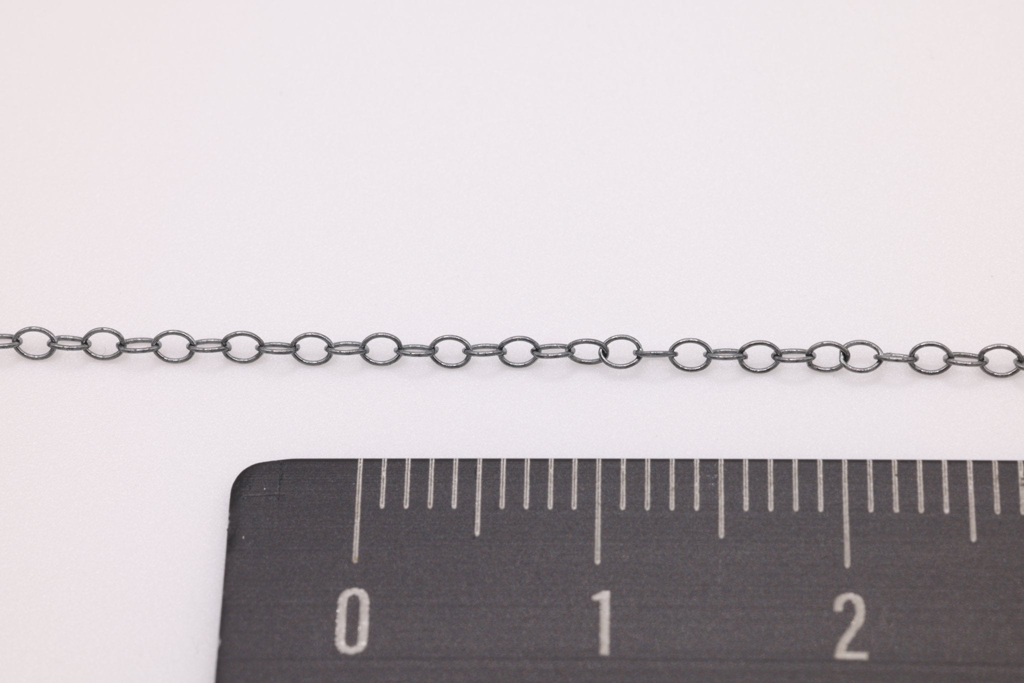 1.3mm Flat Cable Chain Black, Oxidized Sterling Silver, Bulk Pay Per Foot Uncut Spools For Jewelers - HarperCrown