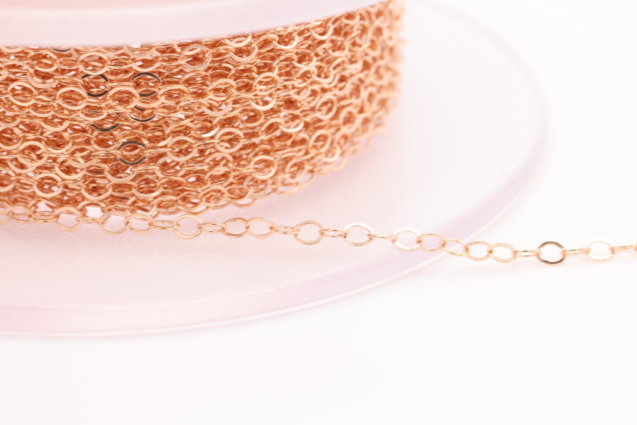 1.3mm Flat Cable Chain, Rose Gold - Filled, Bulk Pay Per Foot Uncut Spools For Jewelers - HarperCrown