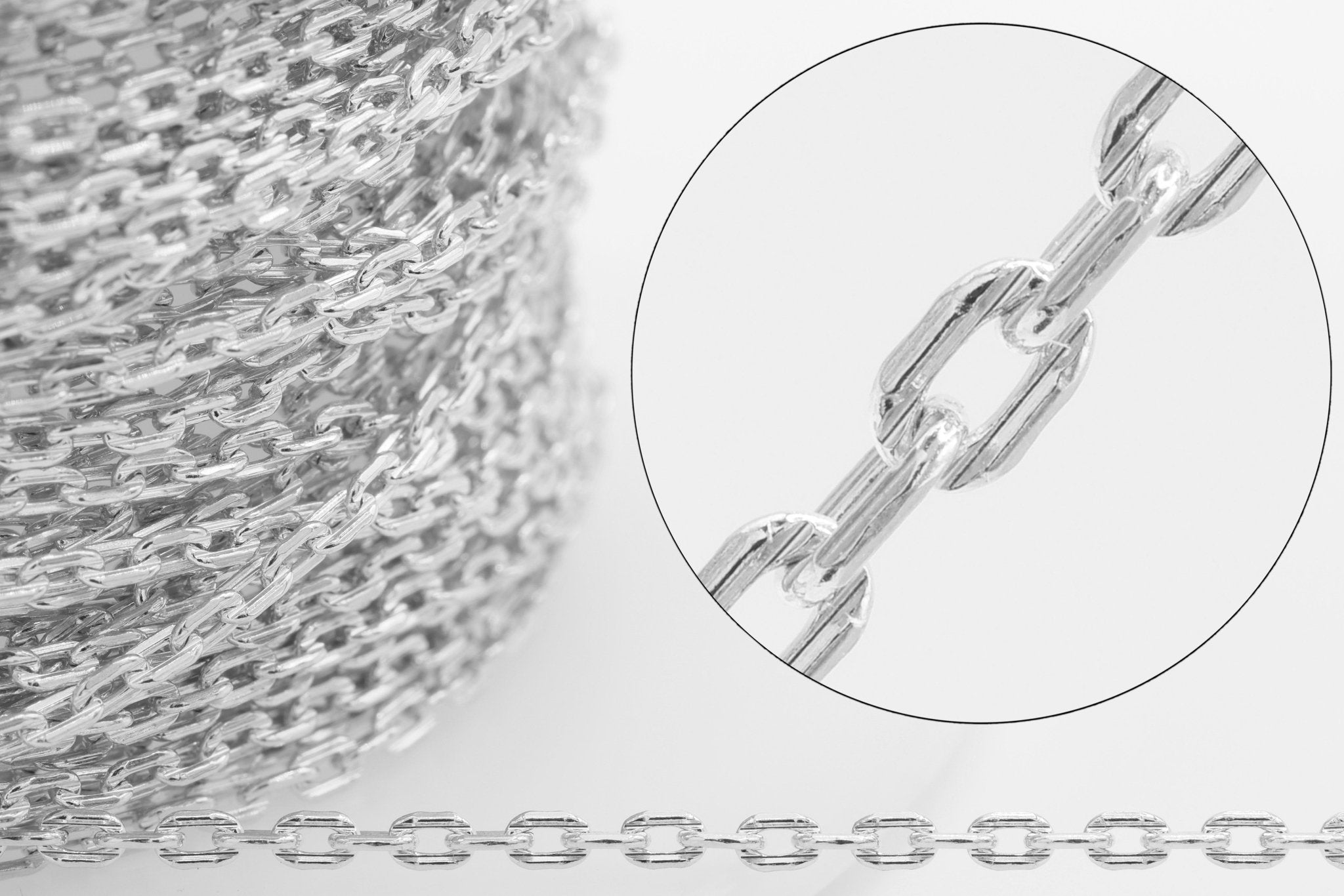 1.3mm Flat Oval Textured Cable Chain, 925 Sterling Silver, Wholesale, Pay Per Foot, Jewelry Making Chain - HarperCrown