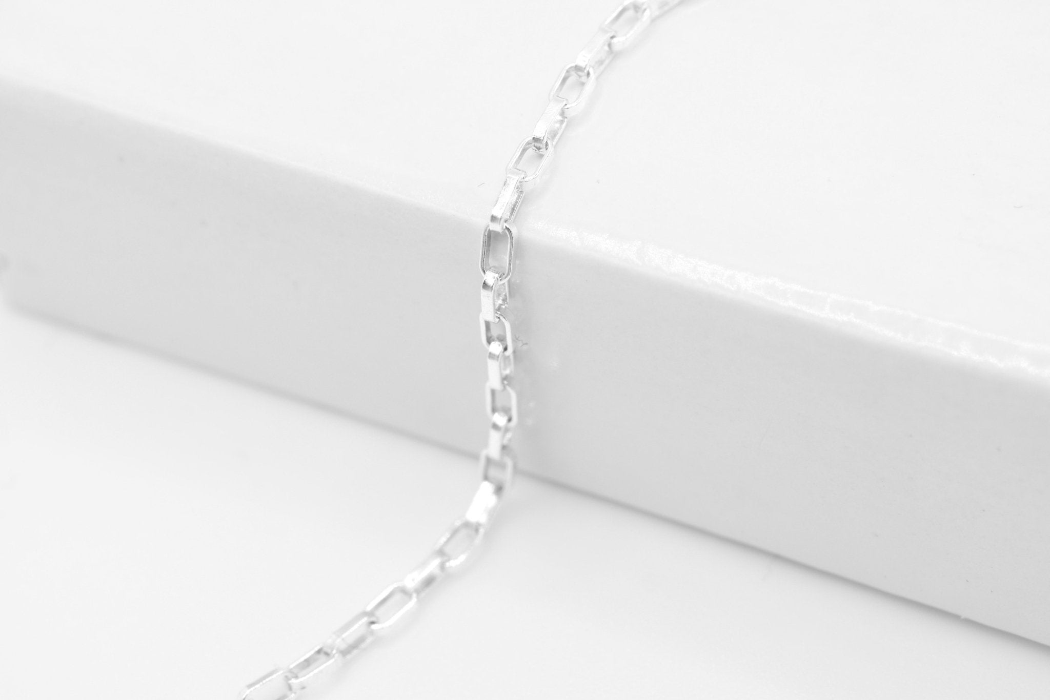 1.3mm x 2mm Elongated Box Chain, 925 Sterling Silver, Wholesale, Bulk DIY Spool Pay Per Foot Jewelry Making Chain - HarperCrown