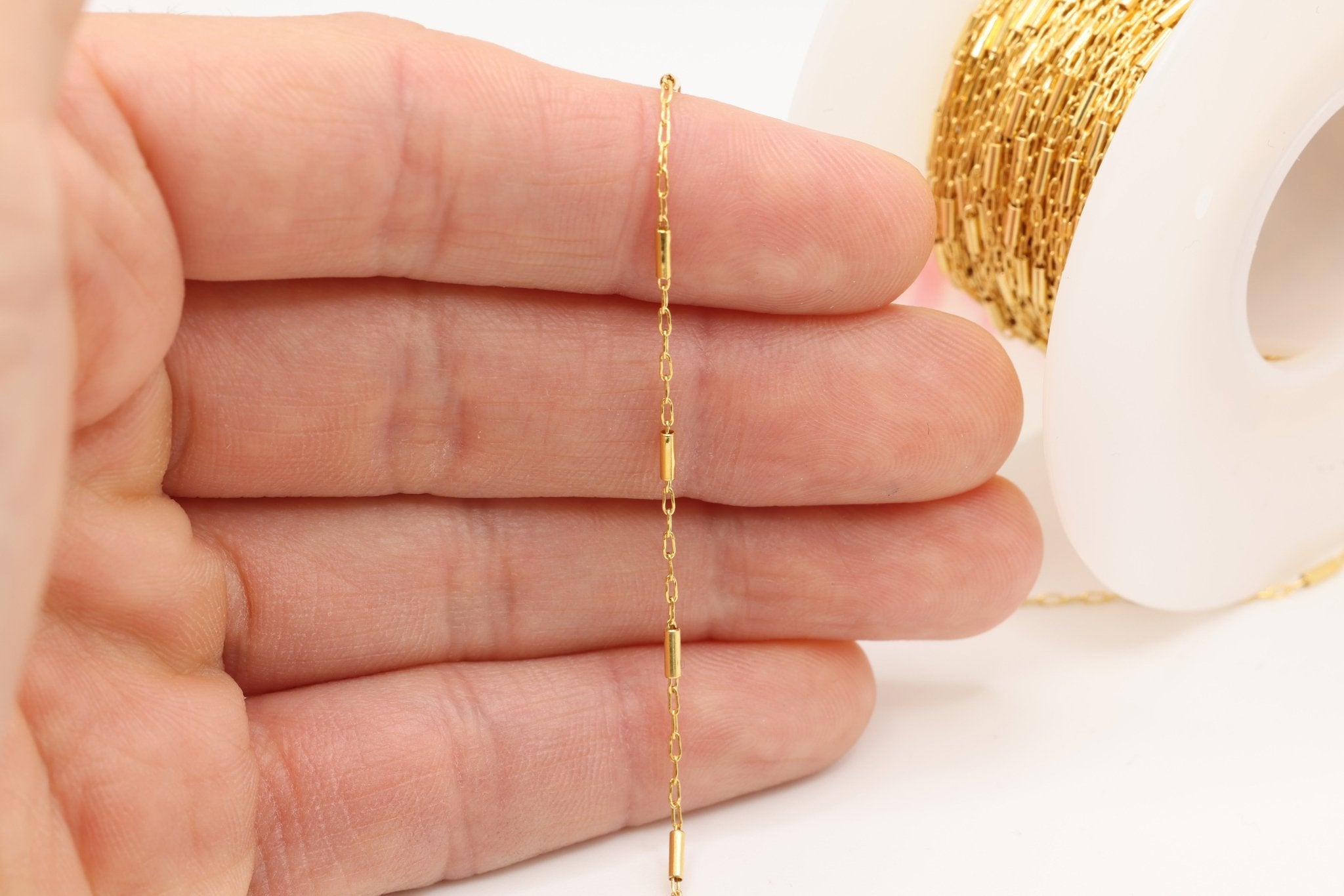 1.3mm x 4mm Bar Spaced Chain, 14/20 Gold - Filled, Wholesale, Pay Per Foot, Jewelry Making Chain - HarperCrown