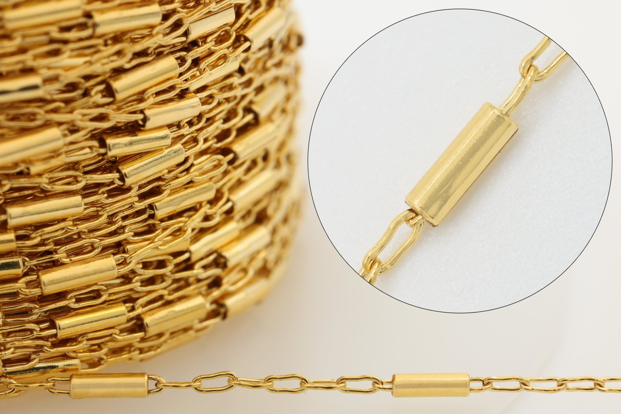 1.3mm x 4mm Bar Spaced Chain, 14/20 Gold - Filled, Wholesale, Pay Per Foot, Jewelry Making Chain - HarperCrown