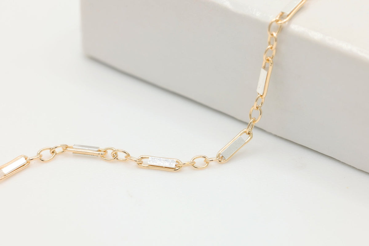 1.3mm x 5mm Bar Two Tone Chain, 14/20 Gold-Filled and 925 Sterling Silver, Wholesale, Pay Per Foot, Jewelry Making Chain - HarperCrown