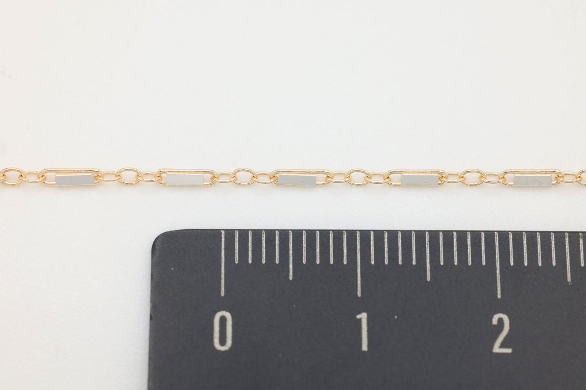 1.3mm x 5mm Bar Two Tone Chain, 14/20 Gold-Filled and 925 Sterling Silver, Wholesale, Pay Per Foot, Jewelry Making Chain - HarperCrown