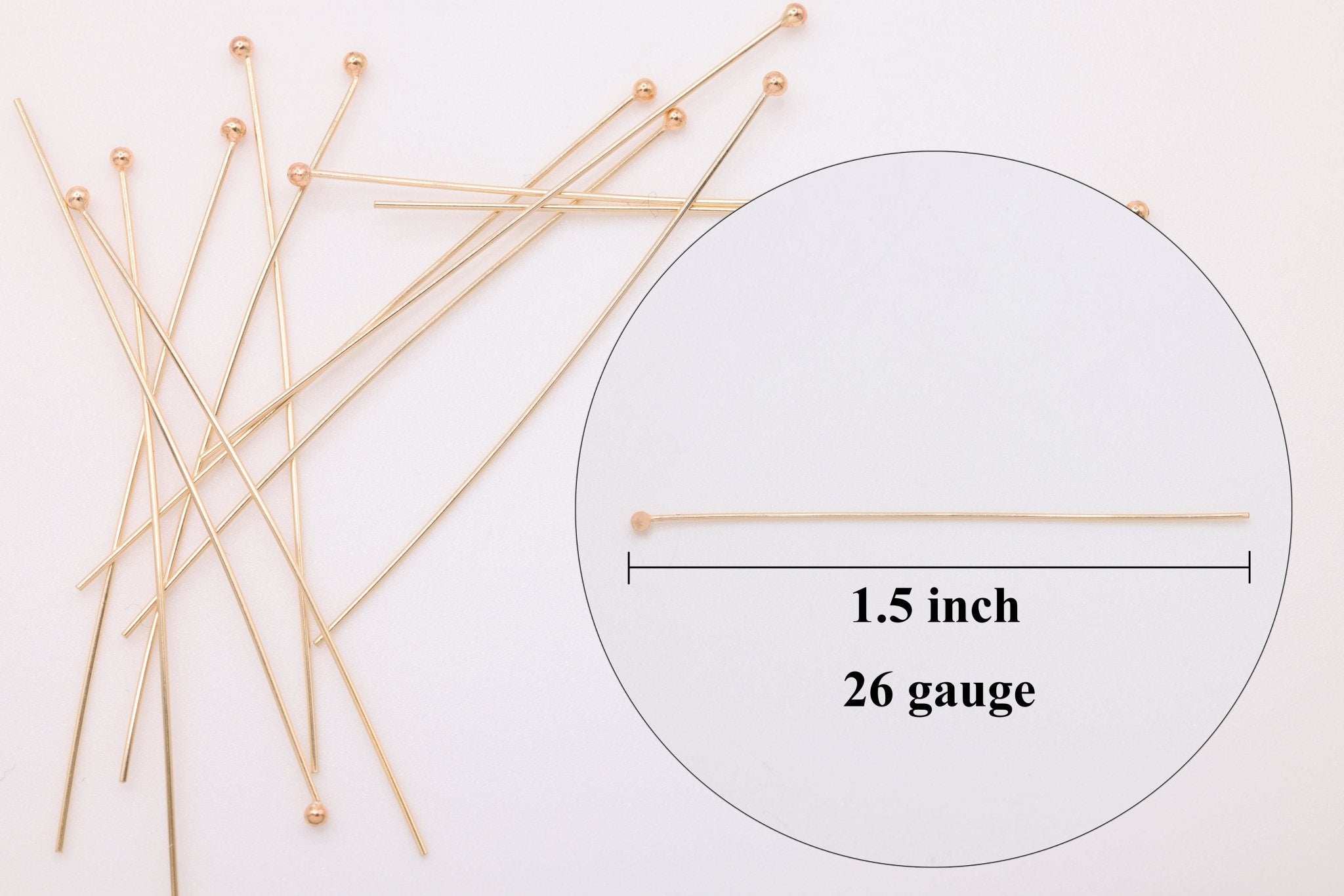 14/20 Gold - Filled Ball Headpin 26 Gauge 1.5 Inch, 10 Piece Pack - HarperCrown