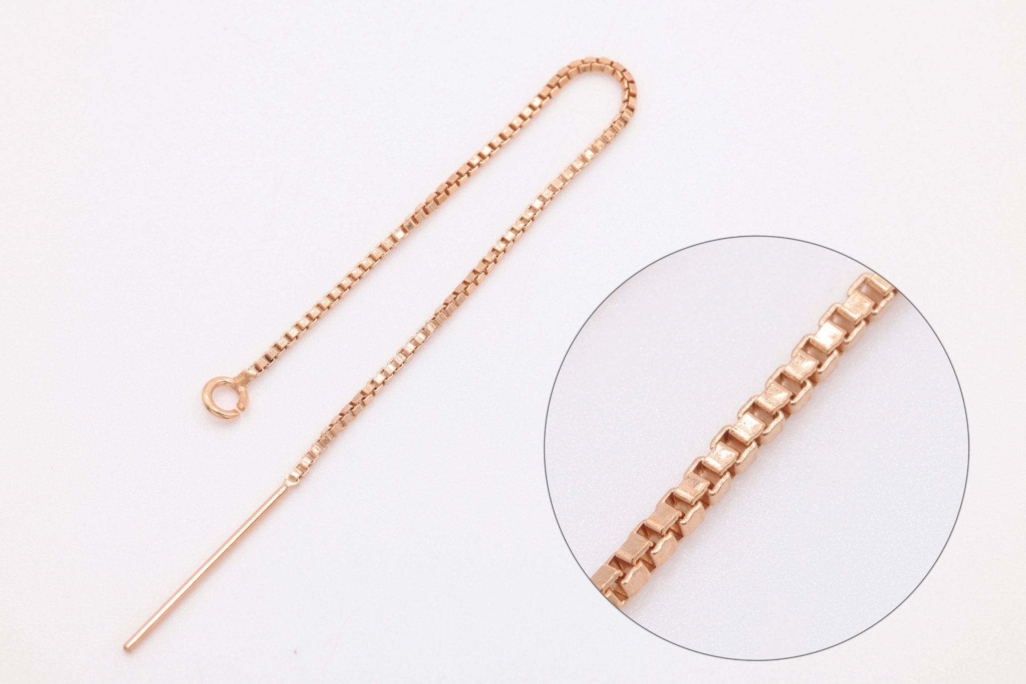 14/20 Rose Gold - Filled Ear Threader Box Chain Earring, Open Ring - HarperCrown