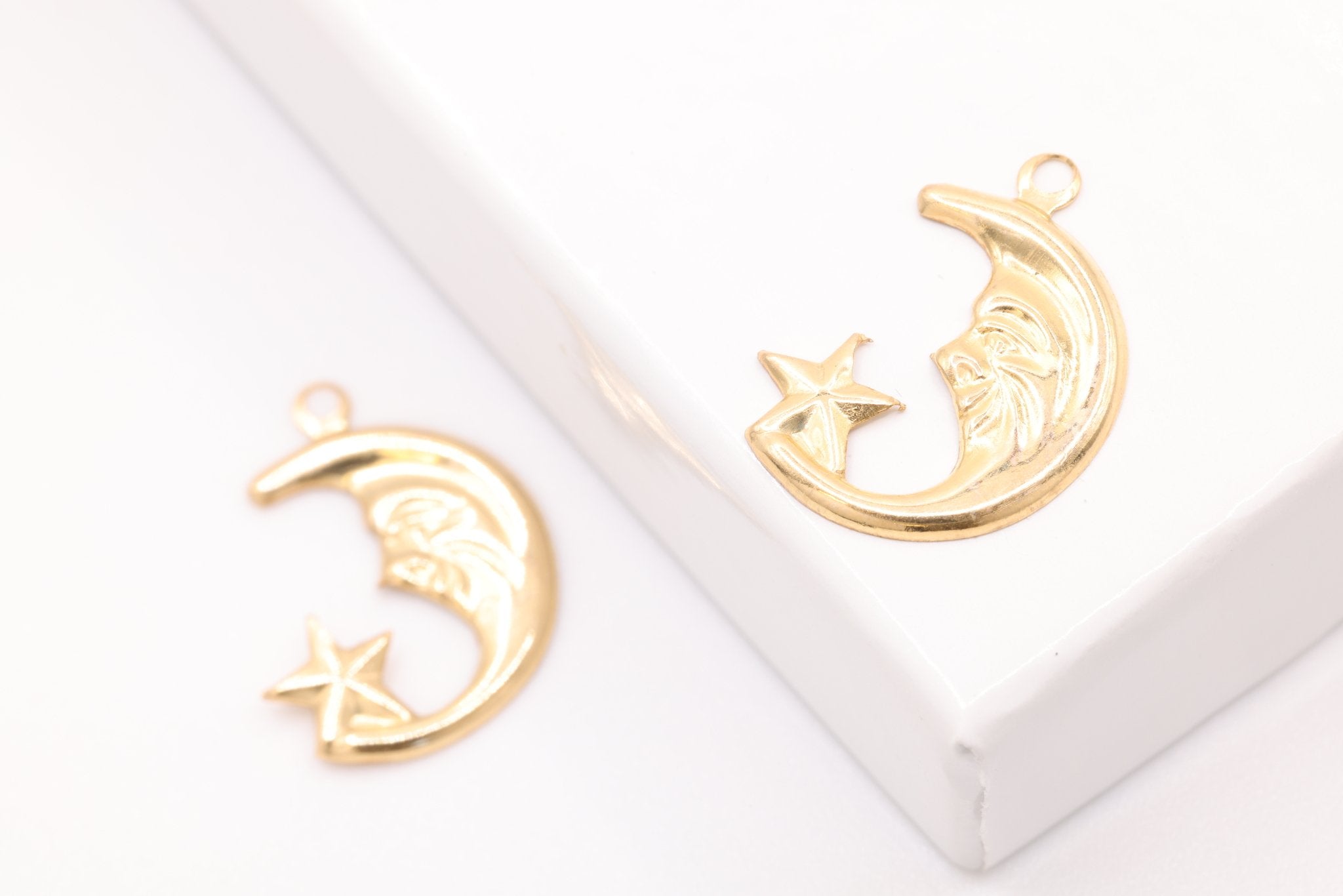 14K Gold-Filled Moon Face Charm, Celestial Crescent Moon Star, Jewelry Making Charm - HarperCrown