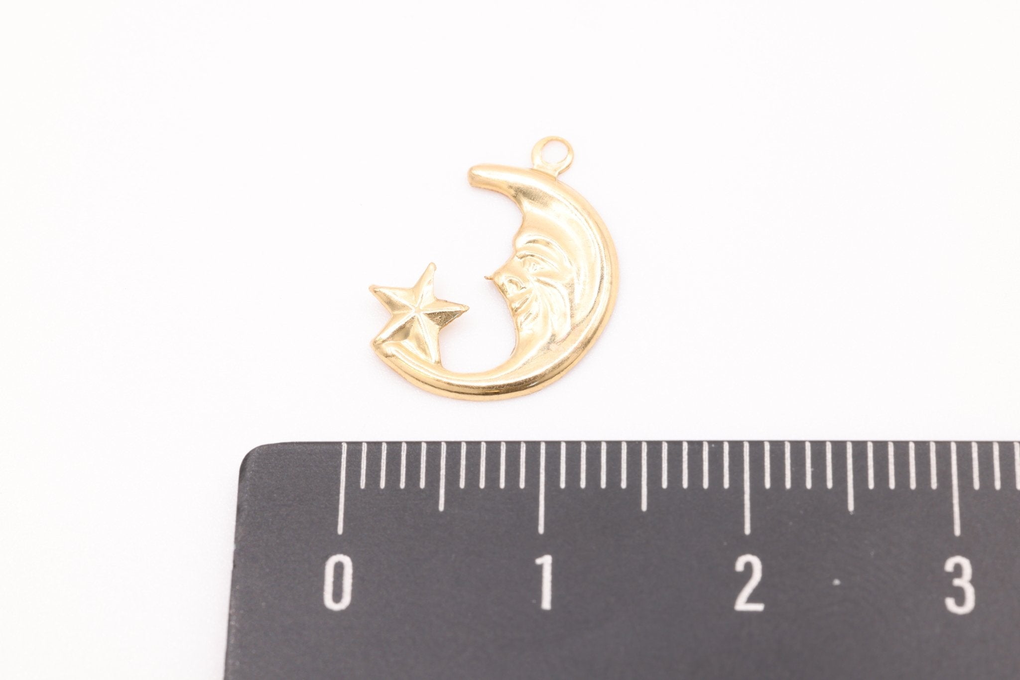 14K Gold-Filled Moon Face Charm, Celestial Crescent Moon Star, Jewelry Making Charm - HarperCrown