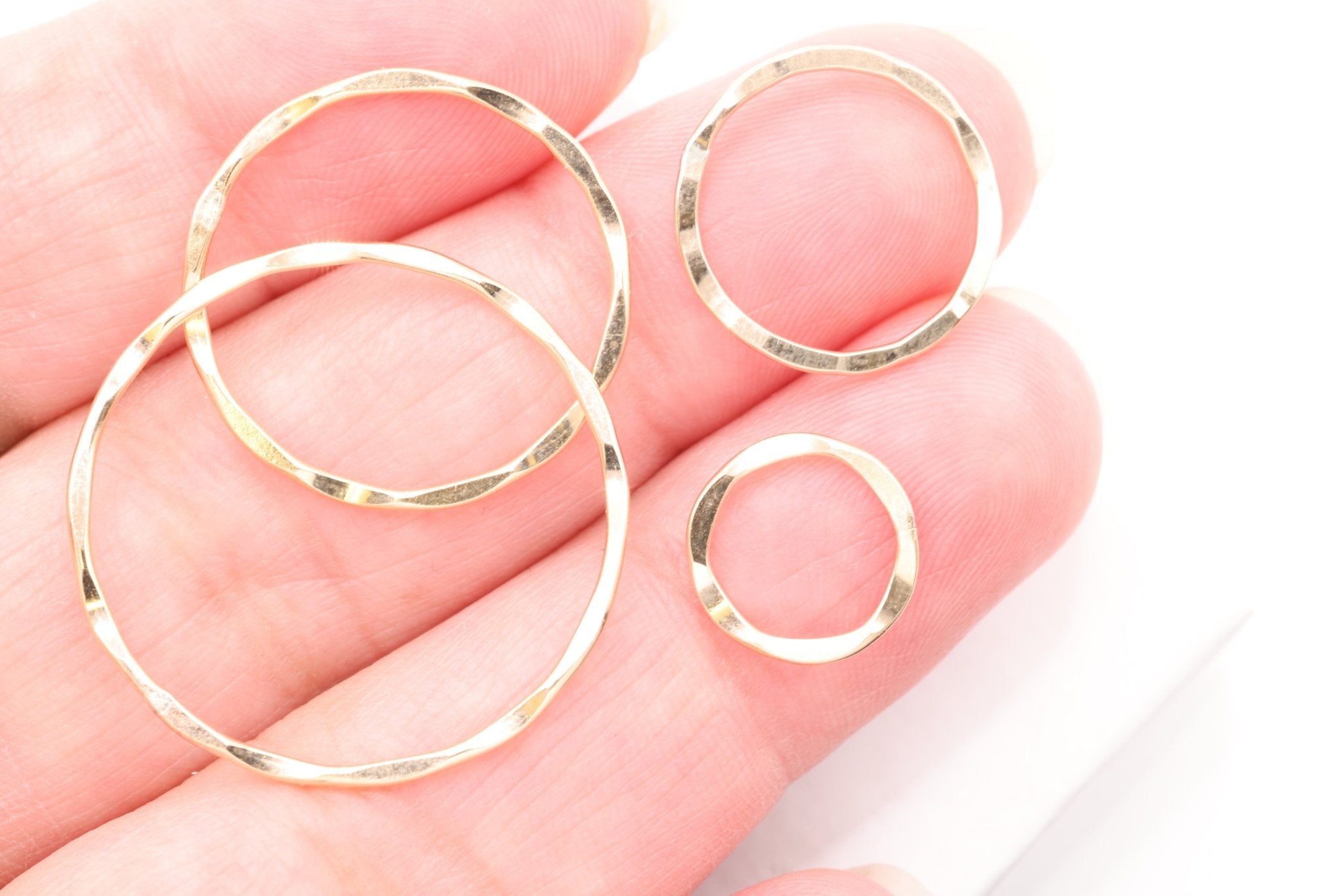 14k Gold Filled or Sterling Silver Hammered Ring Circle 11mm 15mm 21mm 26mm Disc Coin Charm Round Karma Link Connector Spacer - HarperCrown