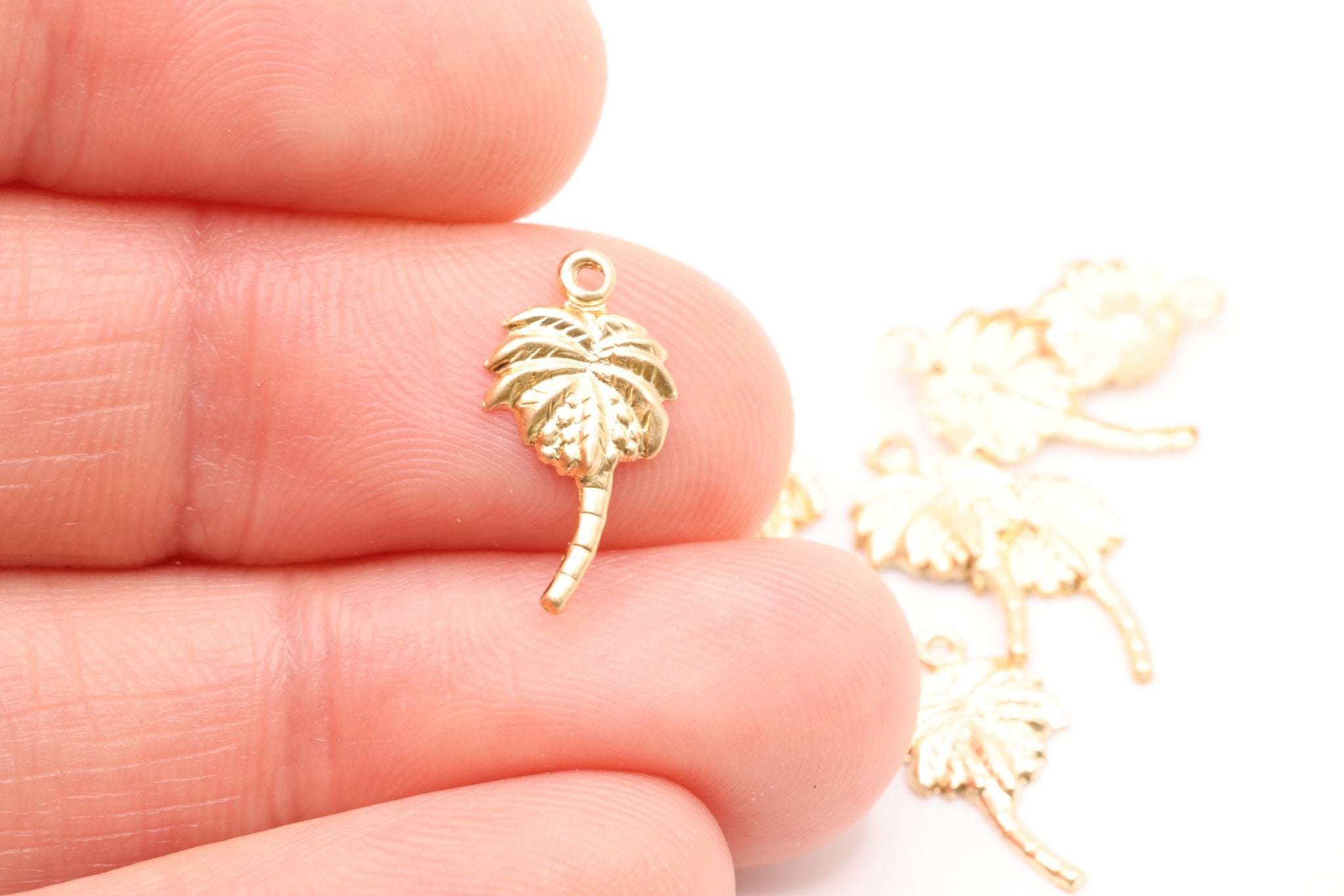 14K Gold-Filled Palm Tree Charm, Drop Tropical Island Charm, Wholesale Jewelry Making Charm - HarperCrown