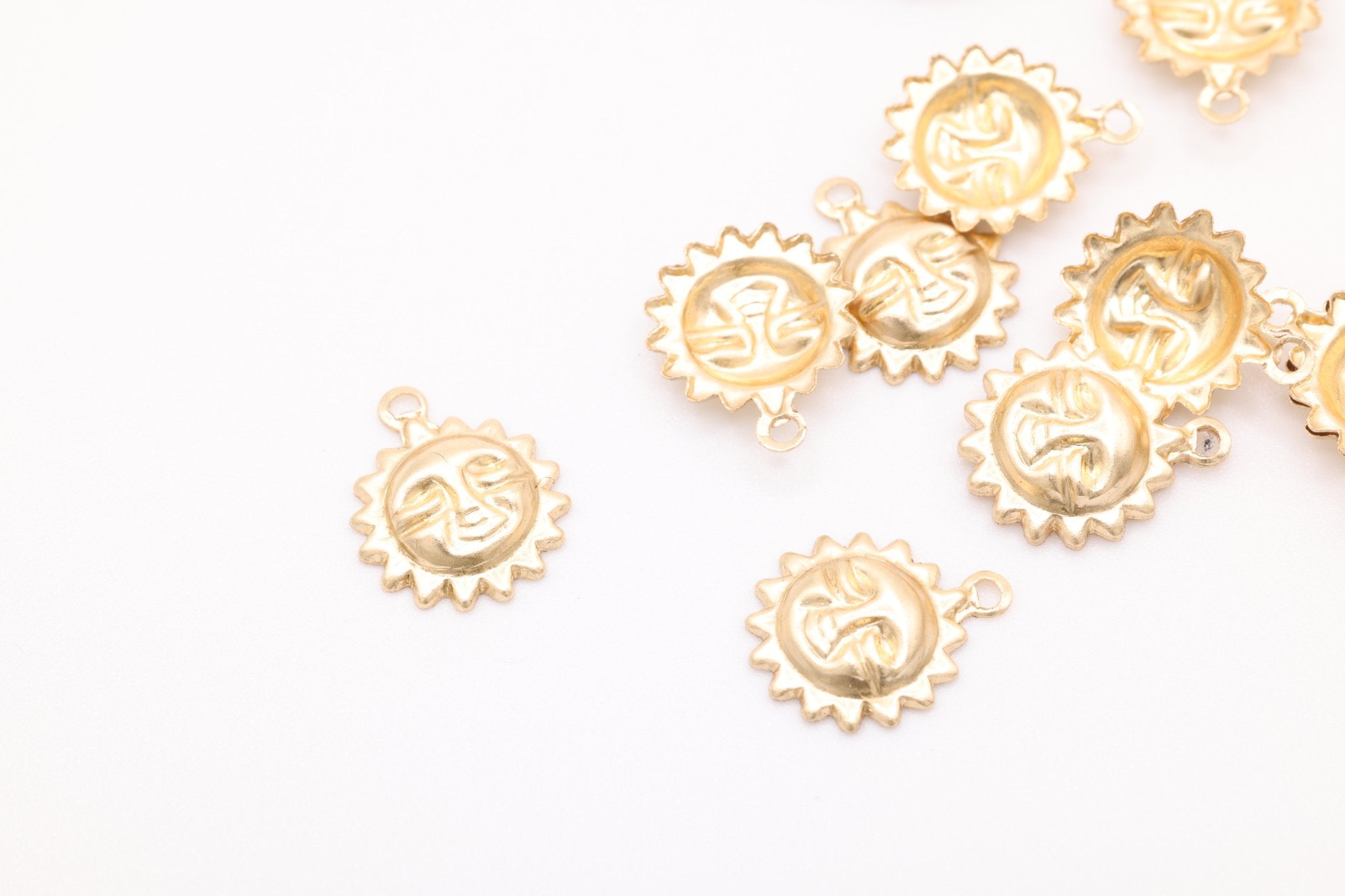 14K Gold Wholesale Filled Sun Face Charm, 14K Gold Filled, Sterling Silver, 14K Solid Gold, Celestial Charm - HarperCrown