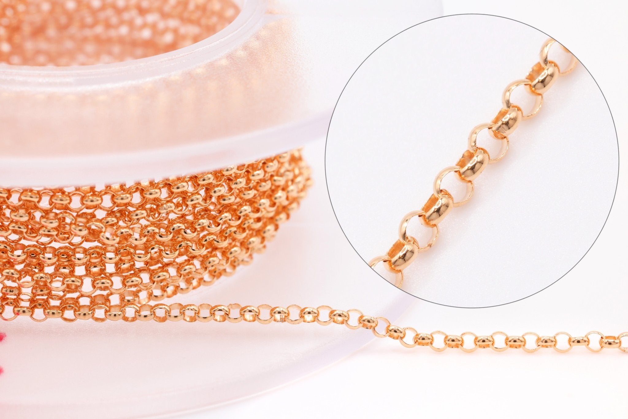1.4mm Rolo Chain, Rose Gold - Filled, Bulk Pay Per Foot Uncut Spools For Jewelers - HarperCrown