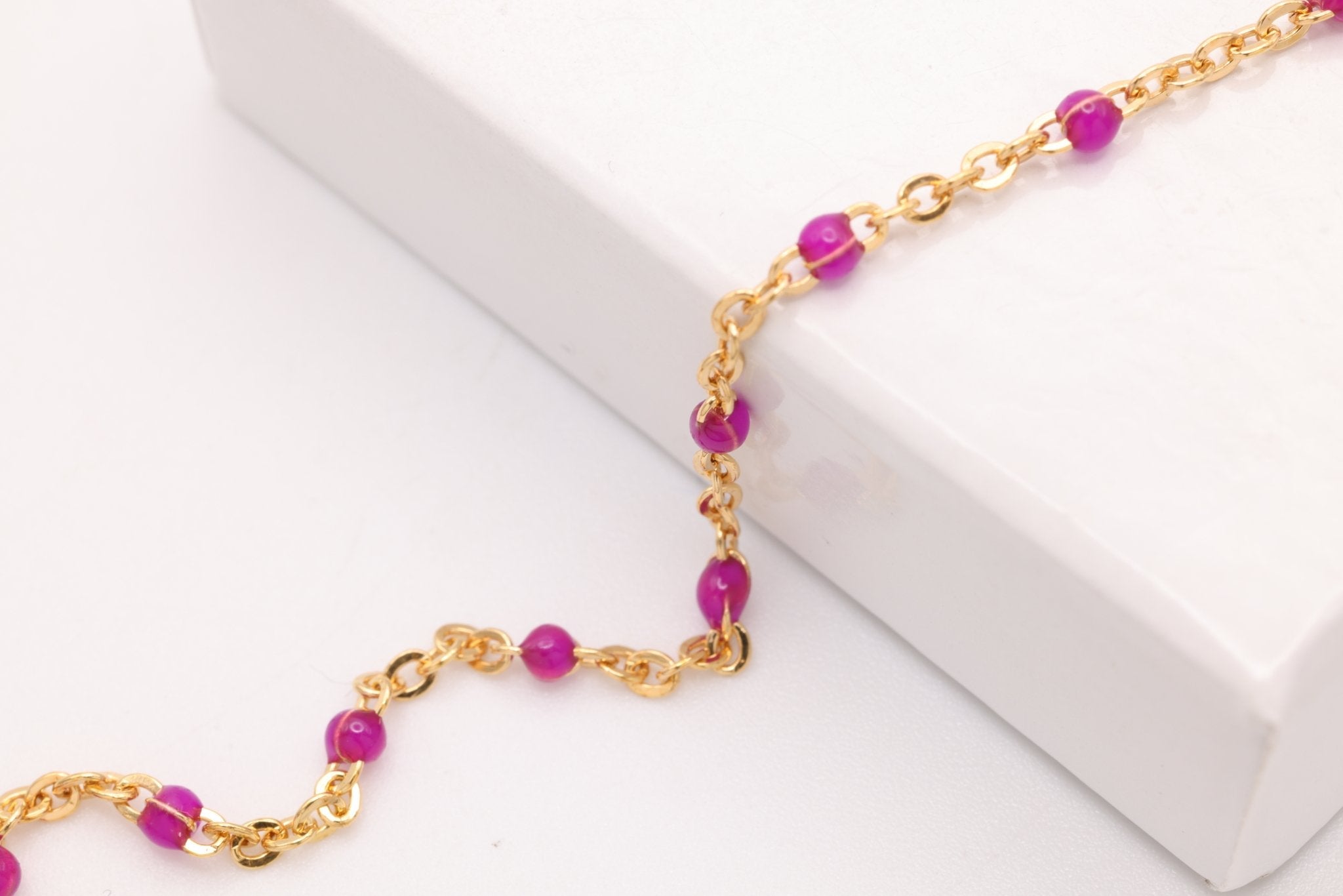 1.5mm Magenta Enamel Chain, Gold - Filled, Bulk DIY Spool Pay Per Foot Jewelry Making Chain - HarperCrown