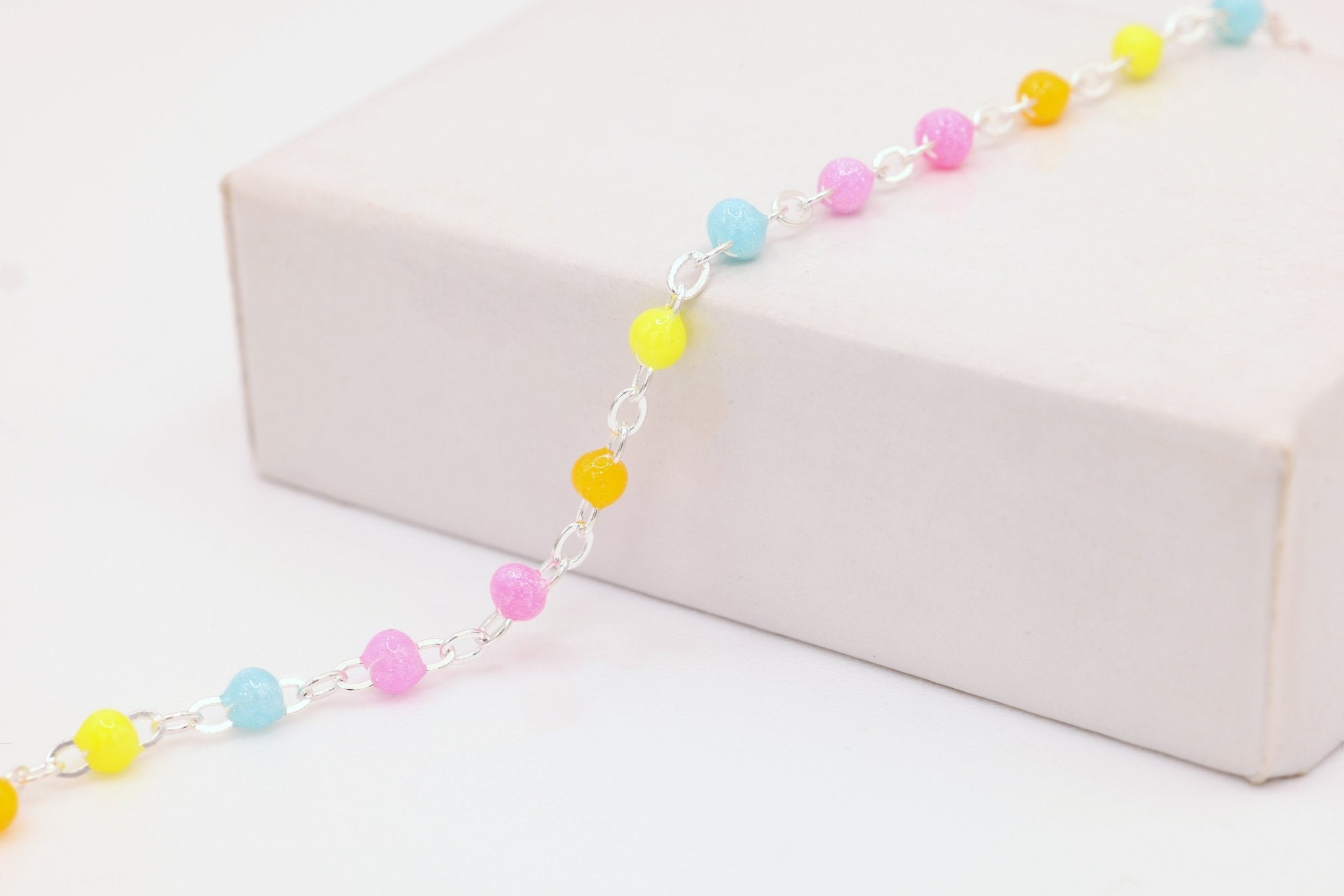 1.5mm Multi Color Enamel Cable Chain, 925 Sterling Silver, Wholesale, Pay Per Foot - HarperCrown