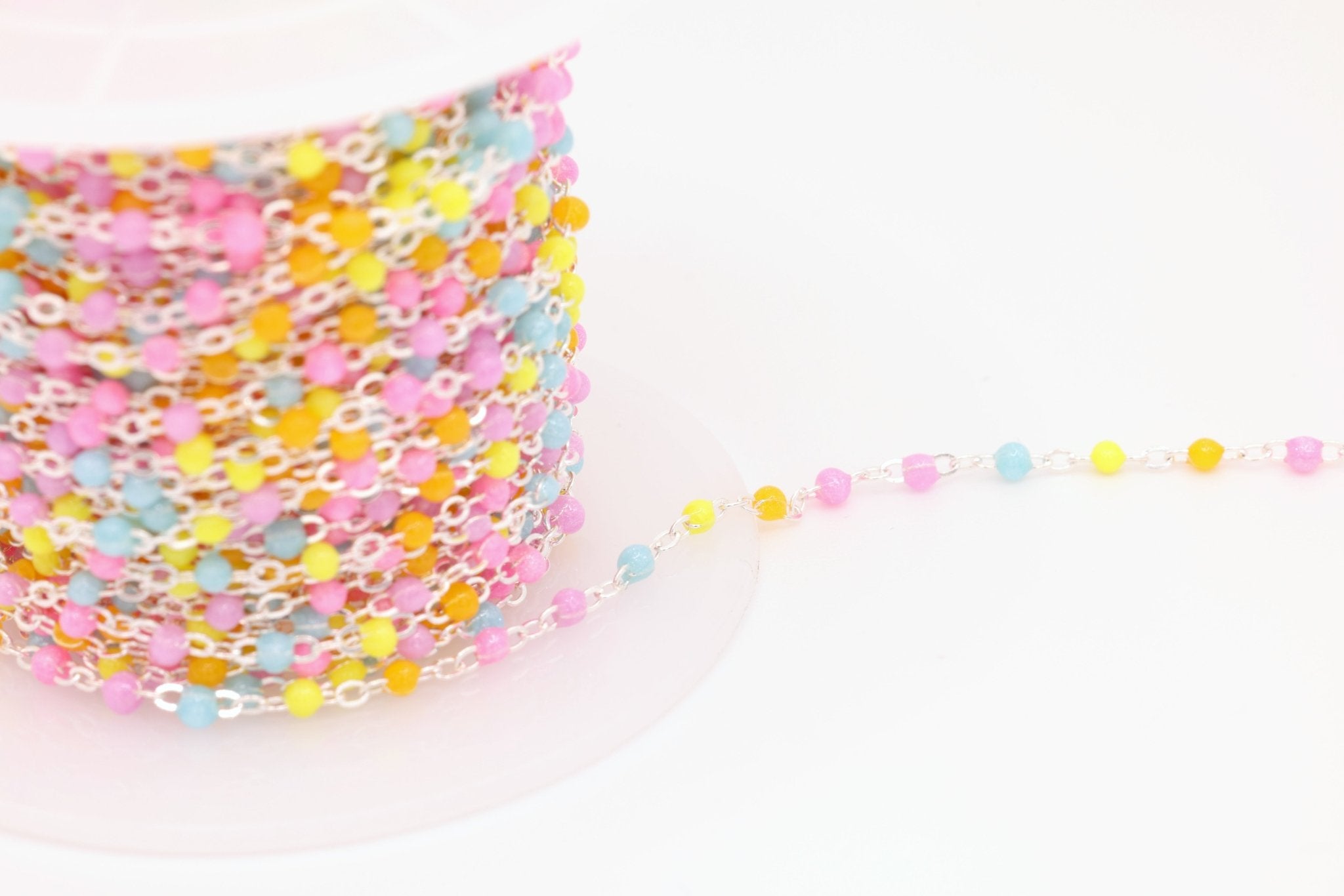 1.5mm Multi Color Enamel Cable Chain, 925 Sterling Silver, Wholesale, Pay Per Foot - HarperCrown