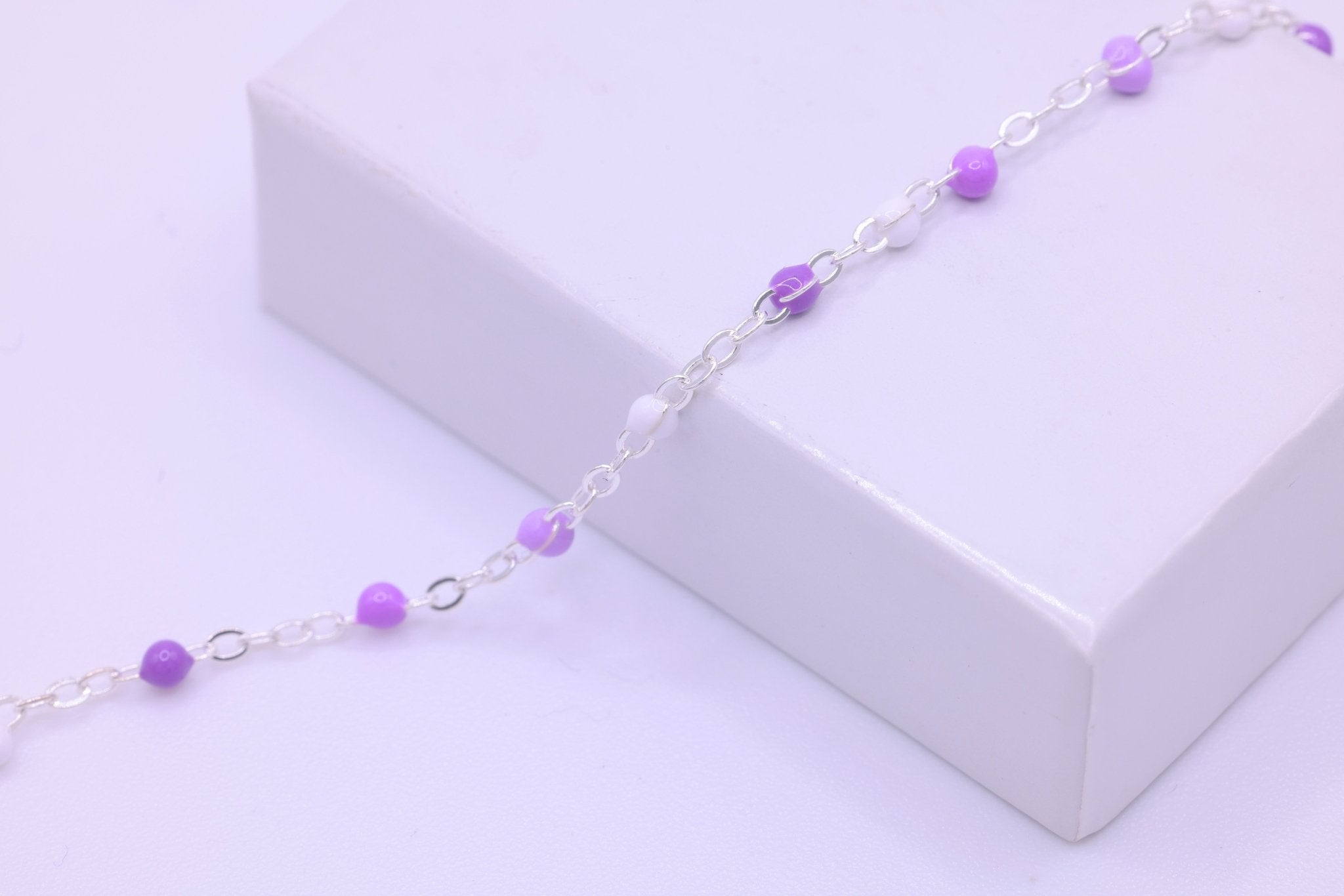 1.5mm Purple Enamel Cable Chain, 925 Sterling Silver, Wholesale, Pay Per Foot, Jewelry Making Chain - HarperCrown