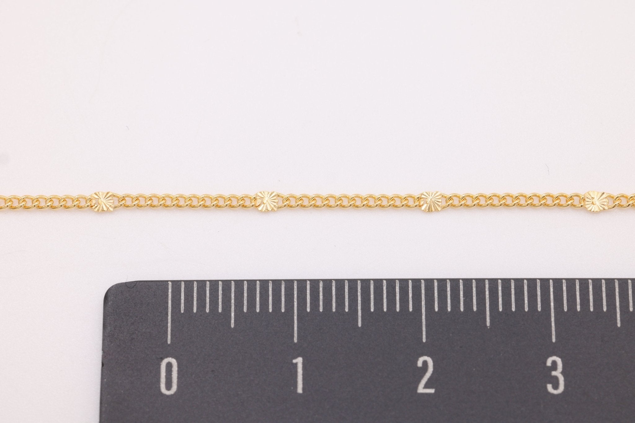 1.5mm Starburst Curb Chain, 14/20 Gold - Filled, Wholesale, Pay Per Foot Jewelry Making Chain - HarperCrown