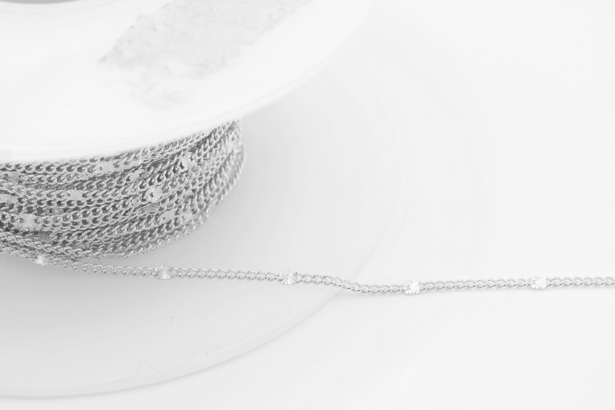 1.5mm Starburst Curb Chain, 925 Sterling Silver, Wholesale, Pay Per Foot Jewelry Making Chain - HarperCrown