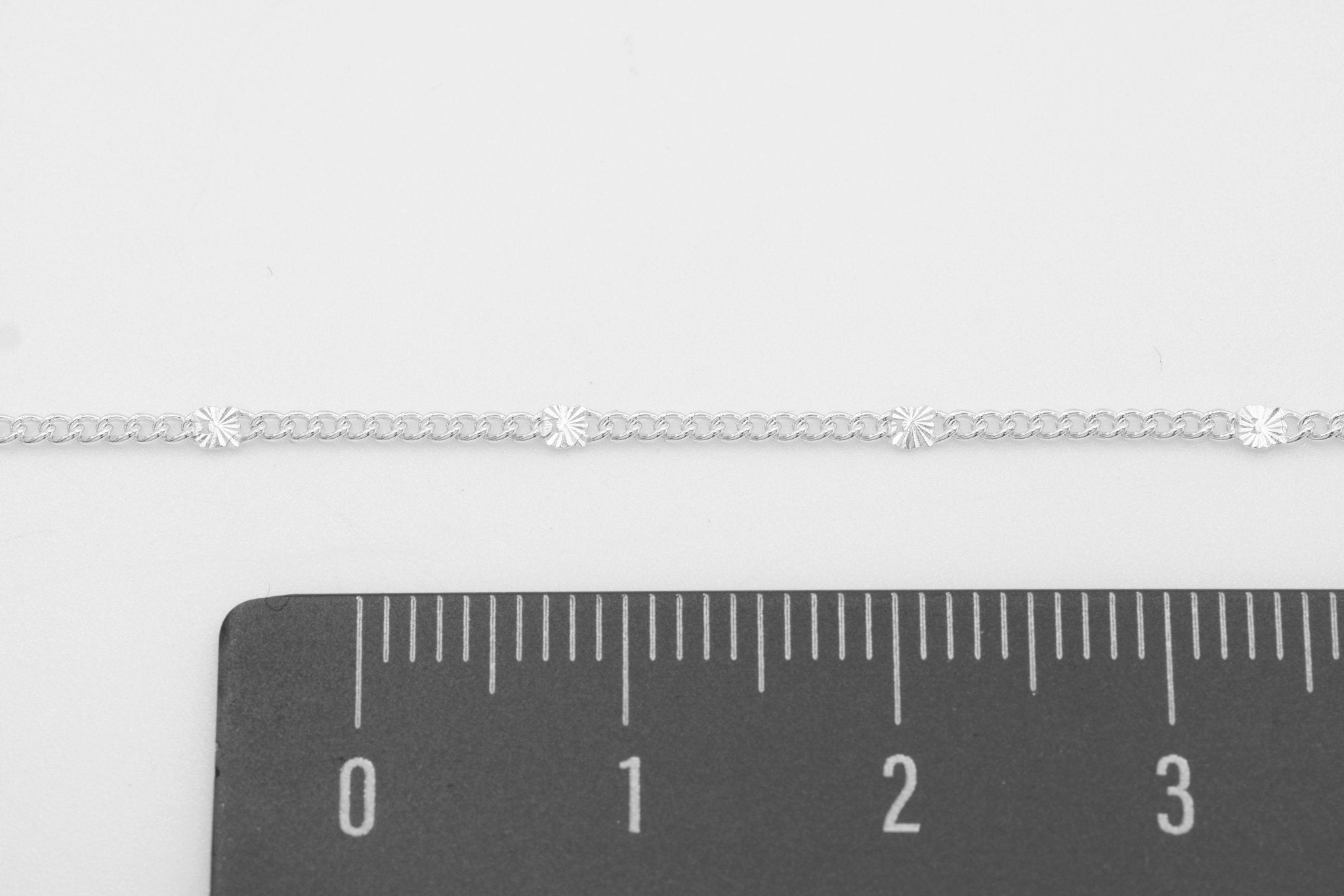 1.5mm Starburst Curb Chain, 925 Sterling Silver, Wholesale, Pay Per Foot Jewelry Making Chain - HarperCrown