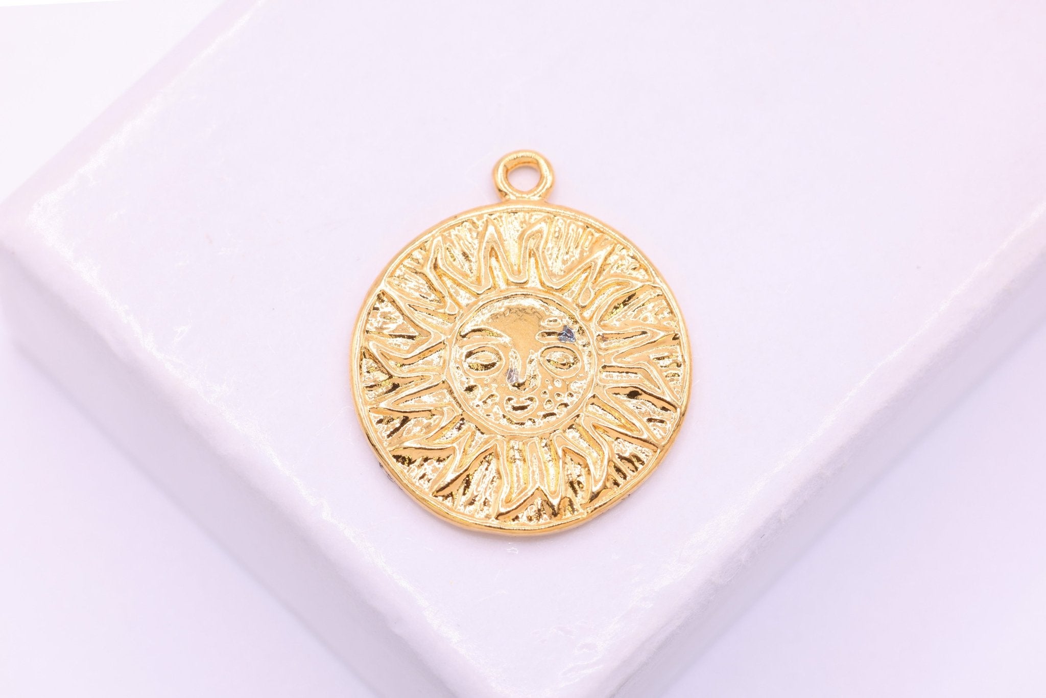 15mm Sun Circle Disc Charm, 18K Gold - Plated over 925 Sterling Silver, Gold Sunshine Charm, Round Disc Charm, Sun Pendant - HarperCrown