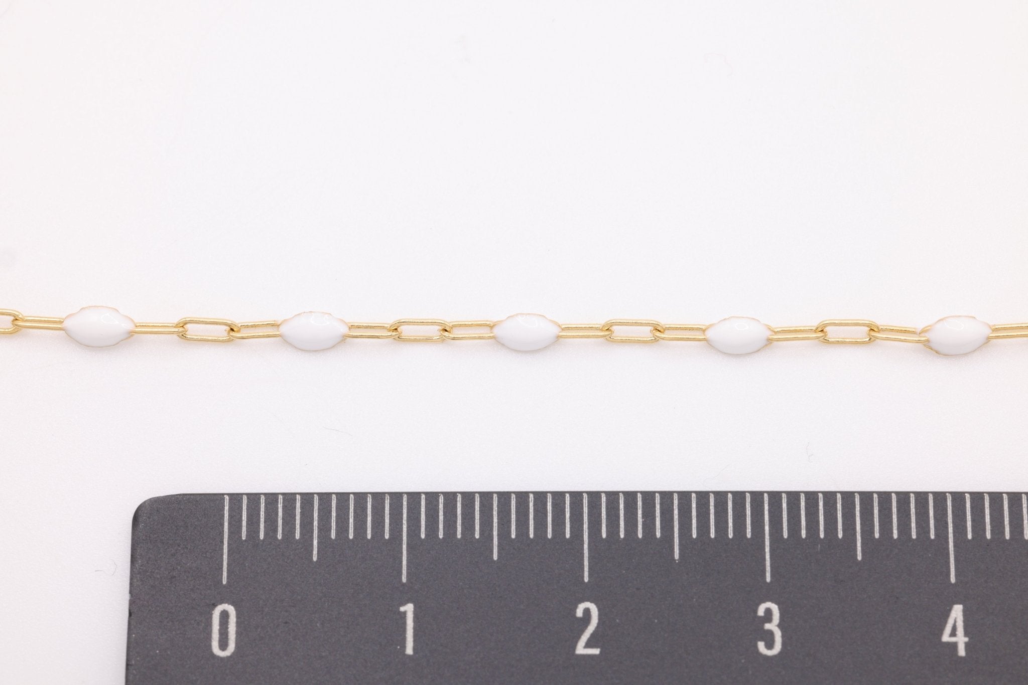 1.5mm x 3.5mm Paperclip White Enamel Chain, 14/20 Gold - Filled, Enamel Color Unfinished Chain Permanent Jewelry - HarperCrown