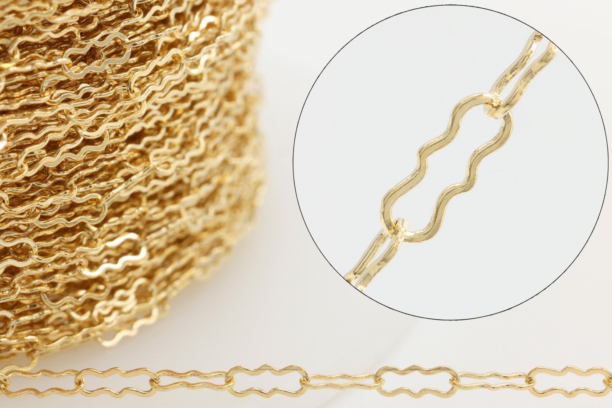 1.5mm x 4mm Flat Krinkle Chain, 14/20 Gold-Filled, Wholesale, Pay Per Foot, Jewelry Making Chain - HarperCrown