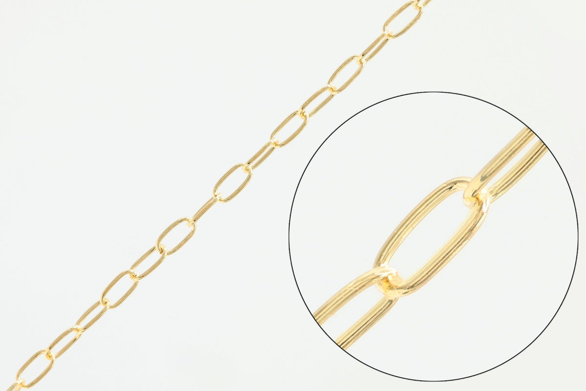 1.6mm x 3.5mm Elongated Paperclip Chain, 14/20 Gold-Filled, Wholesale, Pay Per Foot, Jewelry Making Chain - HarperCrown