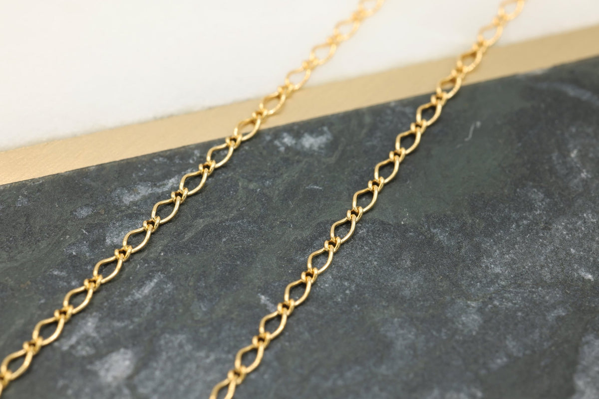 1.8mm Marquise Long & Short Chain, 14/20 Gold-Filled, Wholesale, Pay Per Foot, Jewelry Making Chain - HarperCrown