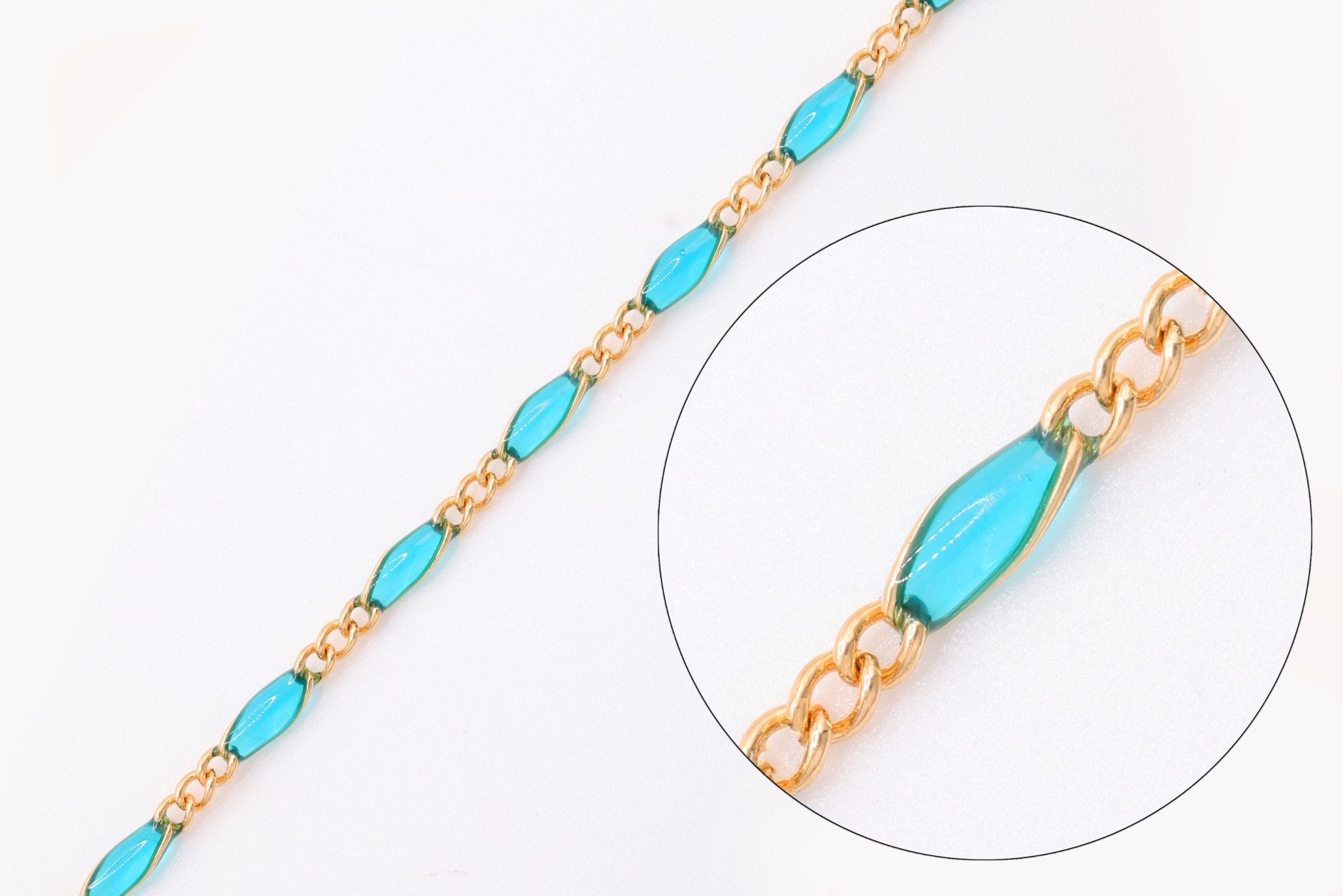 1.8mm x 3.5mmmm Figaro Blue Enamel Chain, 14/20 Gold - Filled, Enamel Color Unfinished Chain Permanent Jewelry - HarperCrown