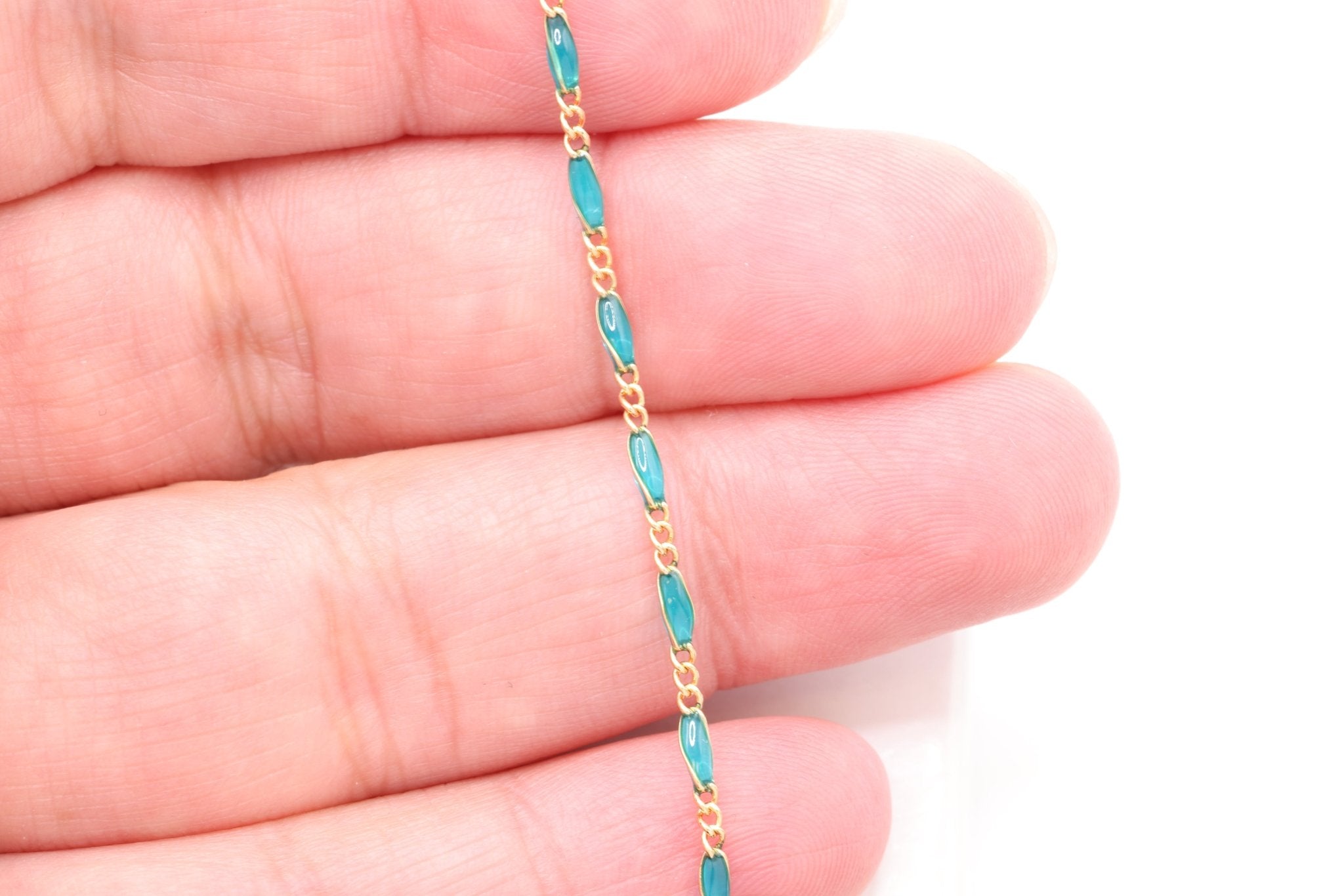 1.8mm x 3.5mmmm Figaro Blue Enamel Chain, 14/20 Gold - Filled, Enamel Color Unfinished Chain Permanent Jewelry - HarperCrown