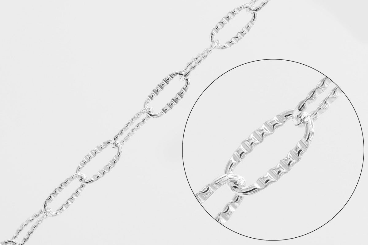 1.8mm x 3.7mm Knurled Paperclip Chain, 925 Sterling Silver, Wholesale, Pay Per Foot, Jewelry Making Chain - HarperCrown
