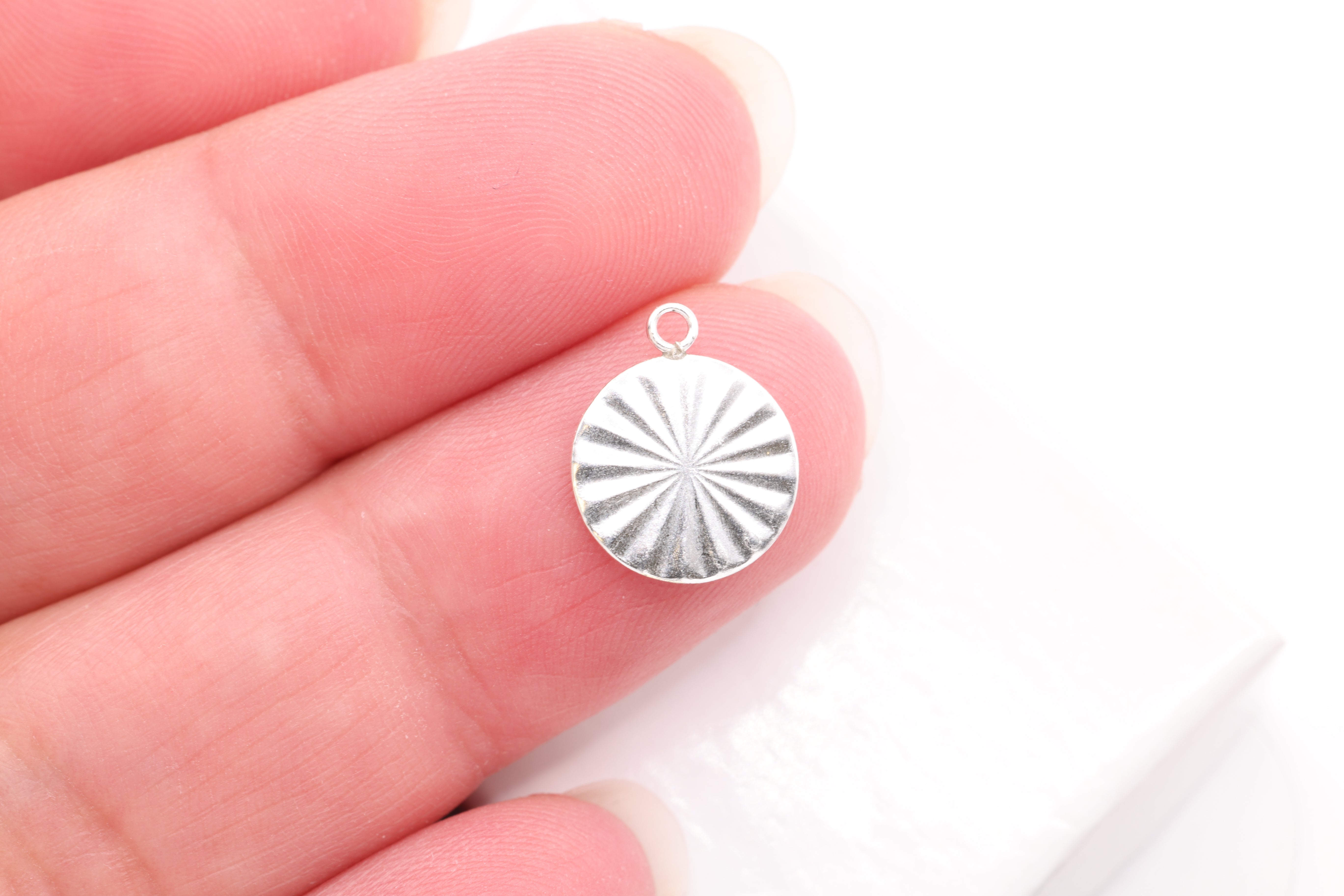 Starburst Circle Charm, 925 Sterling Silver, 10mm, Wholesale