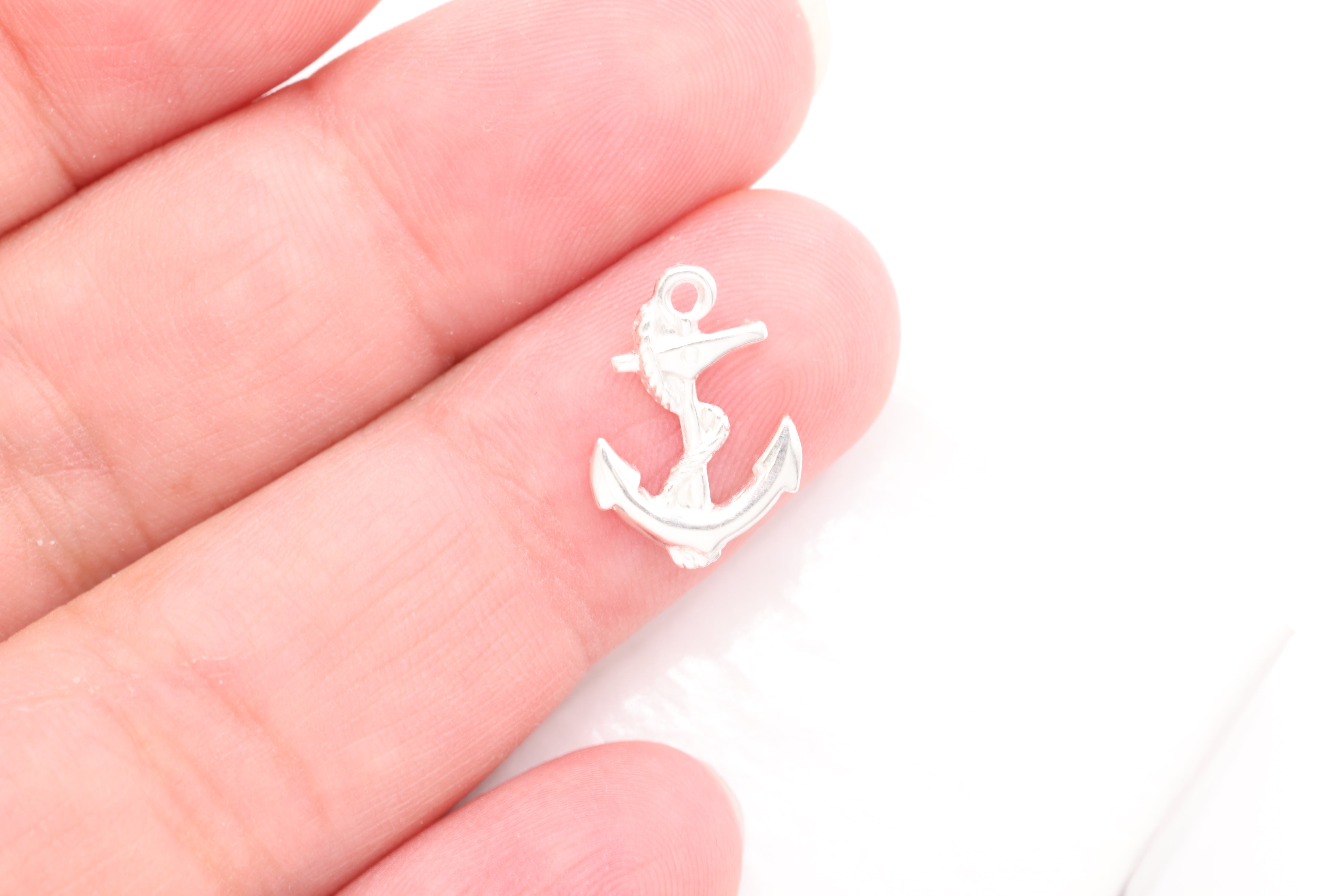 Anchor Charm, Wholesale, 925 Sterling Silver, 15mm x 10mm, Navy Sailor Naval Seamen Fouled Anchor