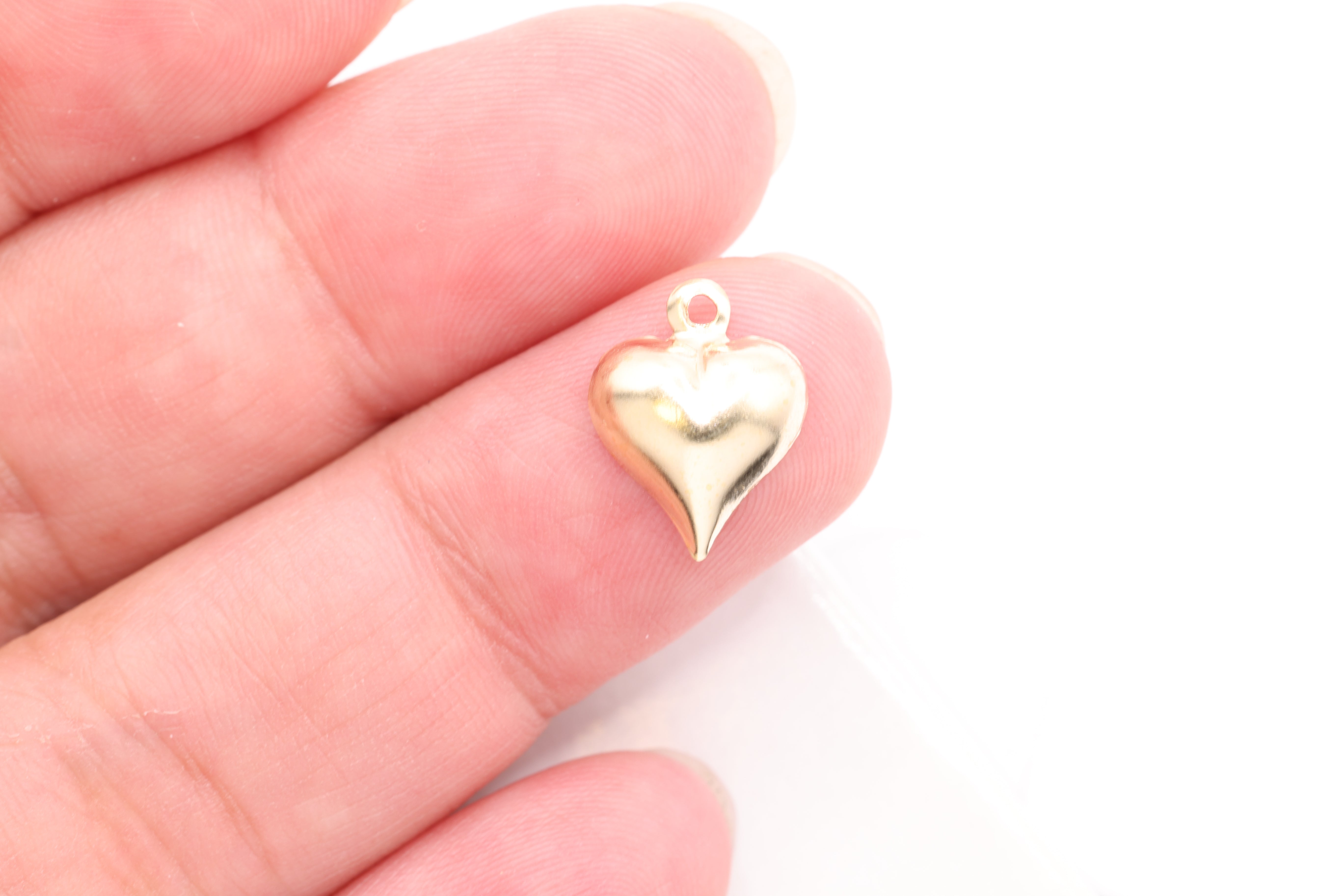 Puffy Heart Charm, Wholesale, 14/20 Gold-Filled, 12mm x 10mm, Small Heart Permanent Jewelry