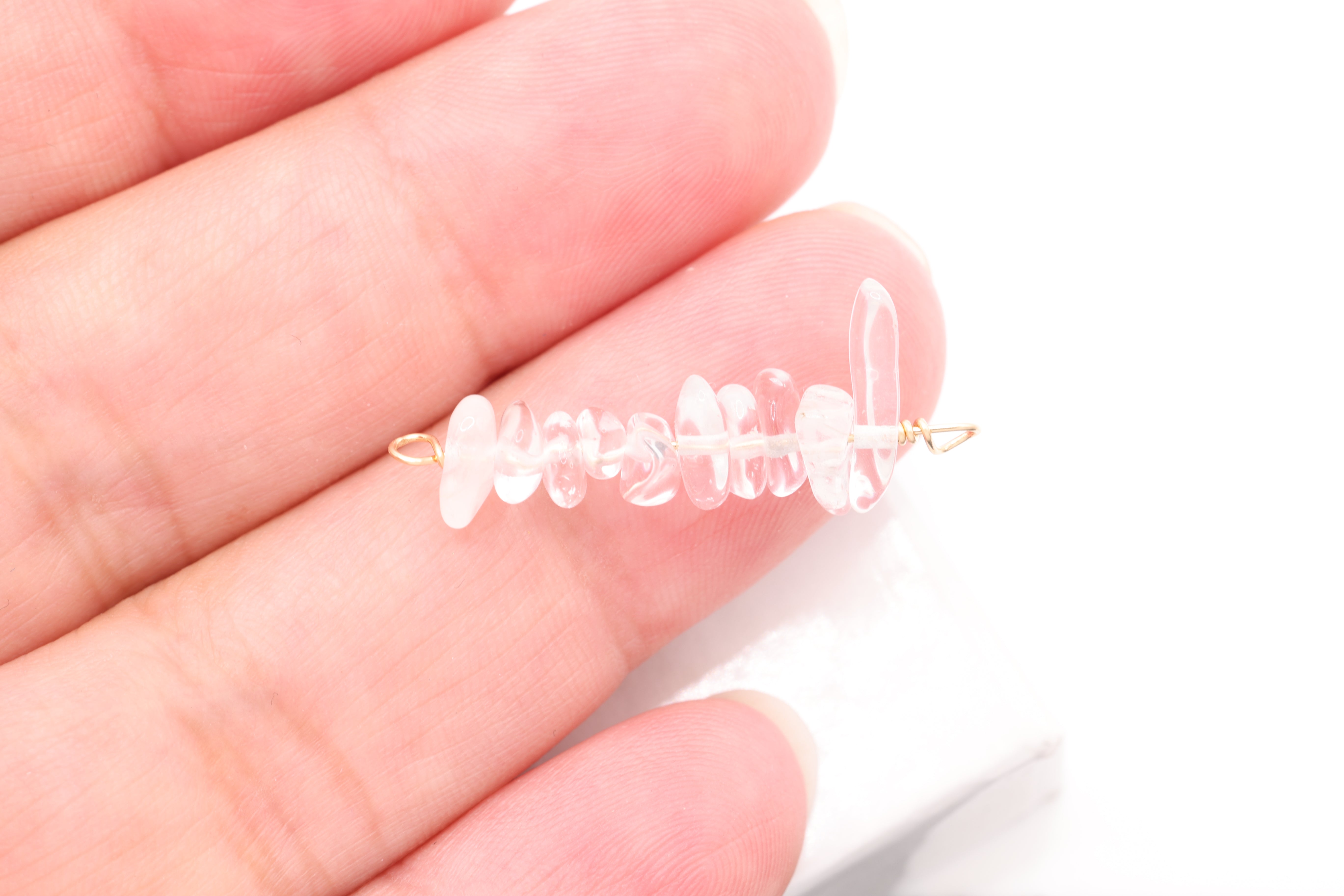 April Stone Connector Charm, Wholesale, 14/20 Gold-Filled, White Crystal Birthstone Gemstone Beads, Permanent Jewelry