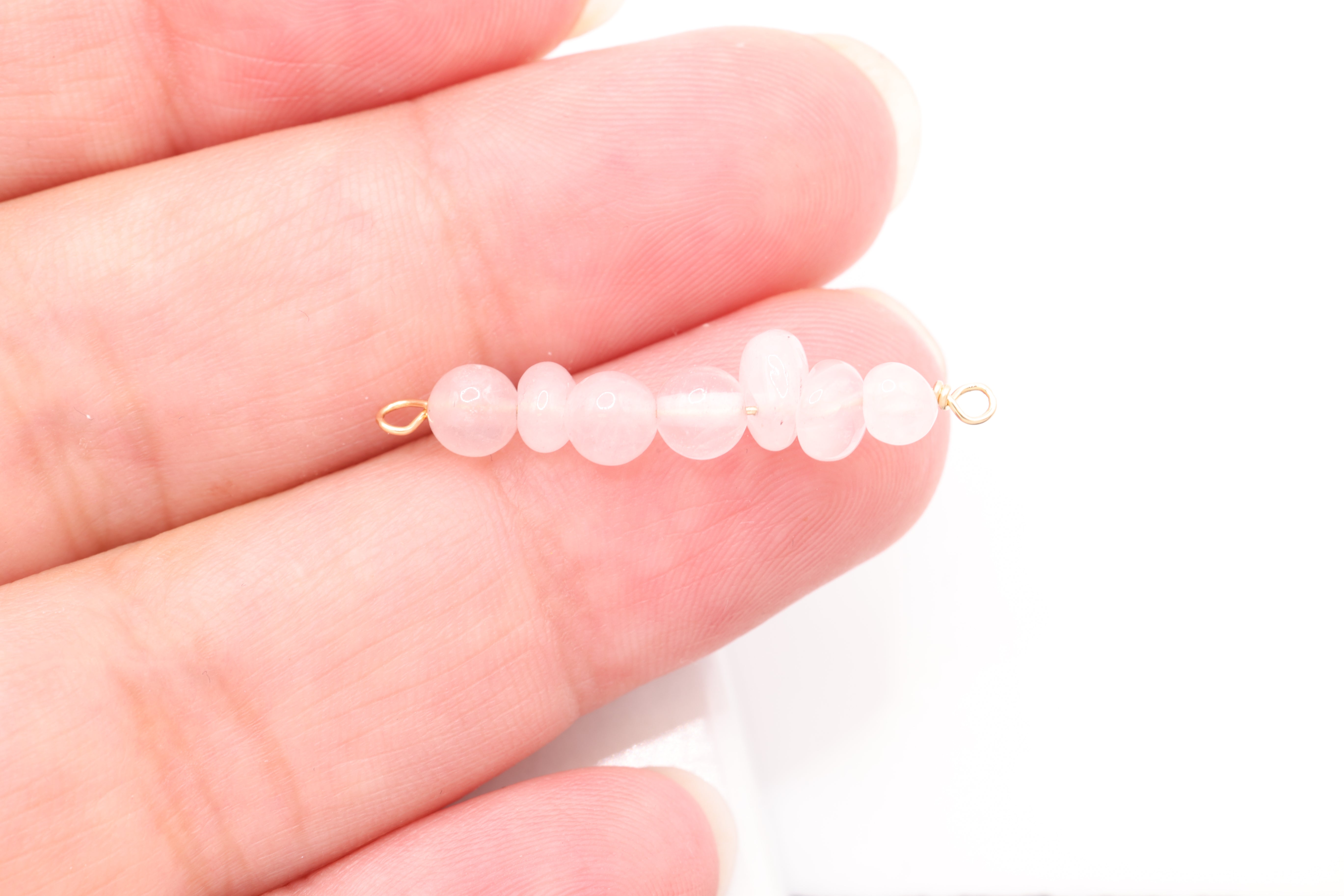October Stone Connector Charm, Wholesale, 14/20 Gold-Filled, Pink Quartz Birthstone Gemstone Beads, Permanent Jewelry