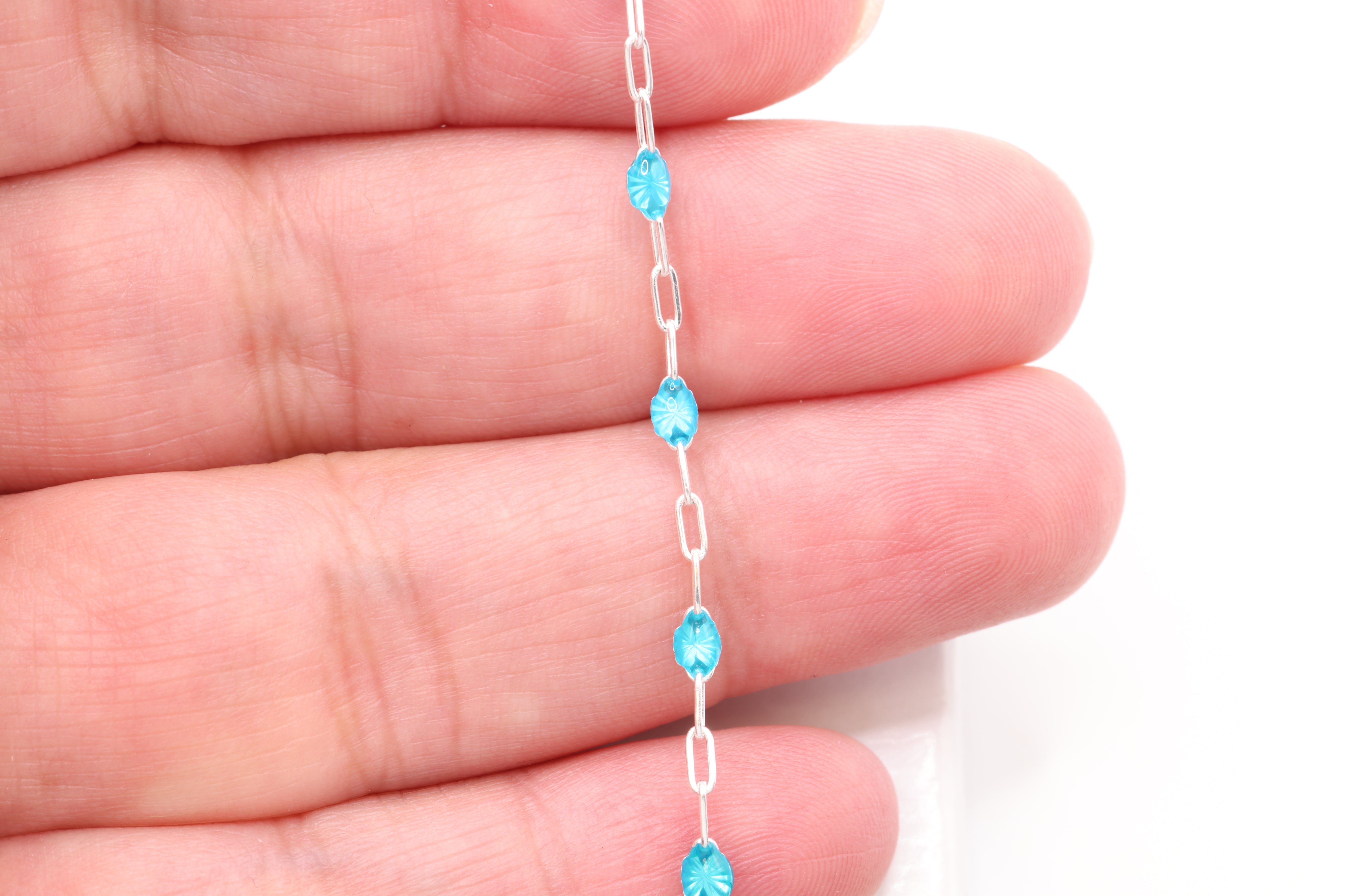 2mm x 2.5mm Paperclip Blue Enamel Chain, 925 Sterling Silver, Enamel Color Unfinished Chain Permanent Jewelry