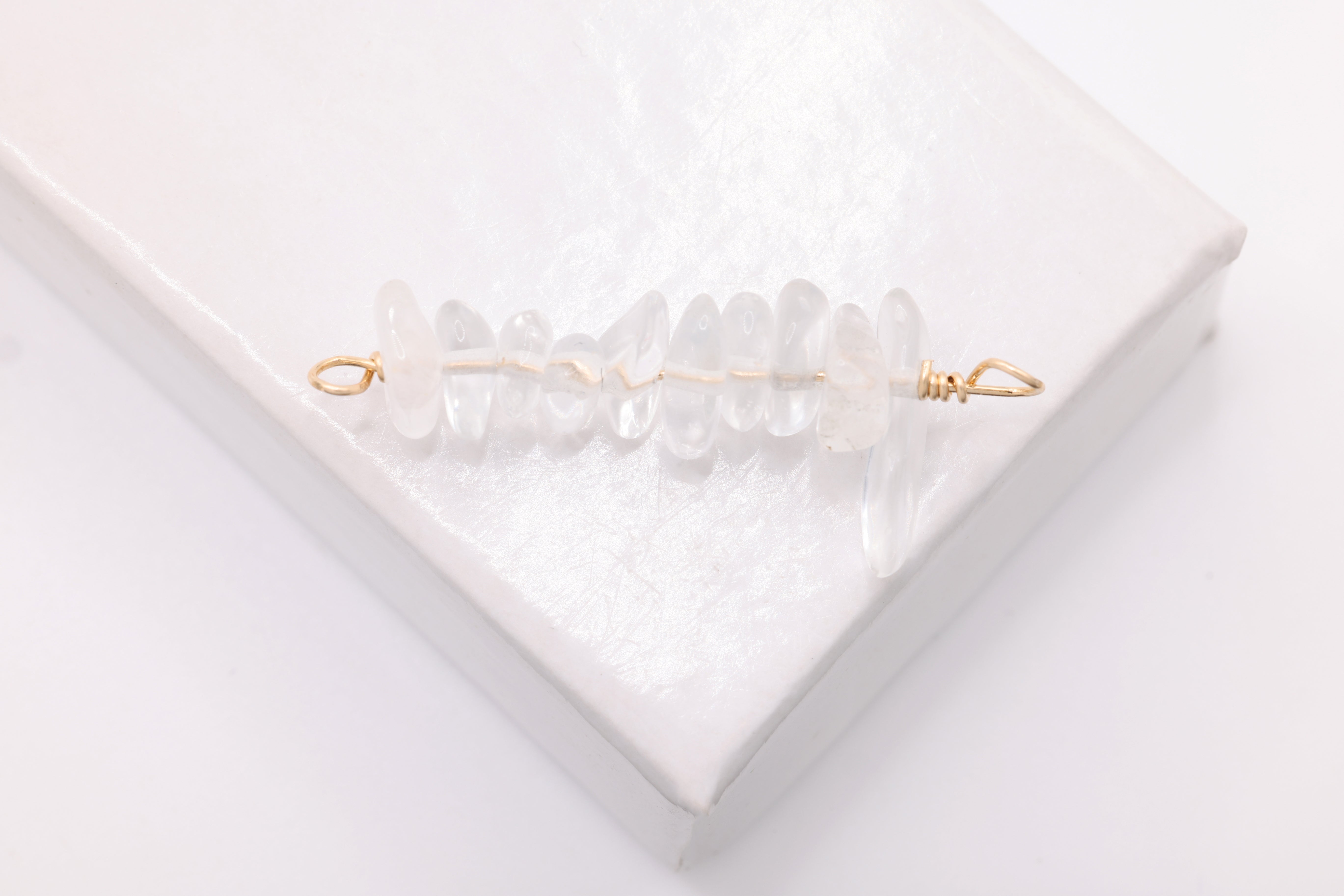 April Stone Connector Charm, Wholesale, 14/20 Gold-Filled, White Crystal Birthstone Gemstone Beads, Permanent Jewelry