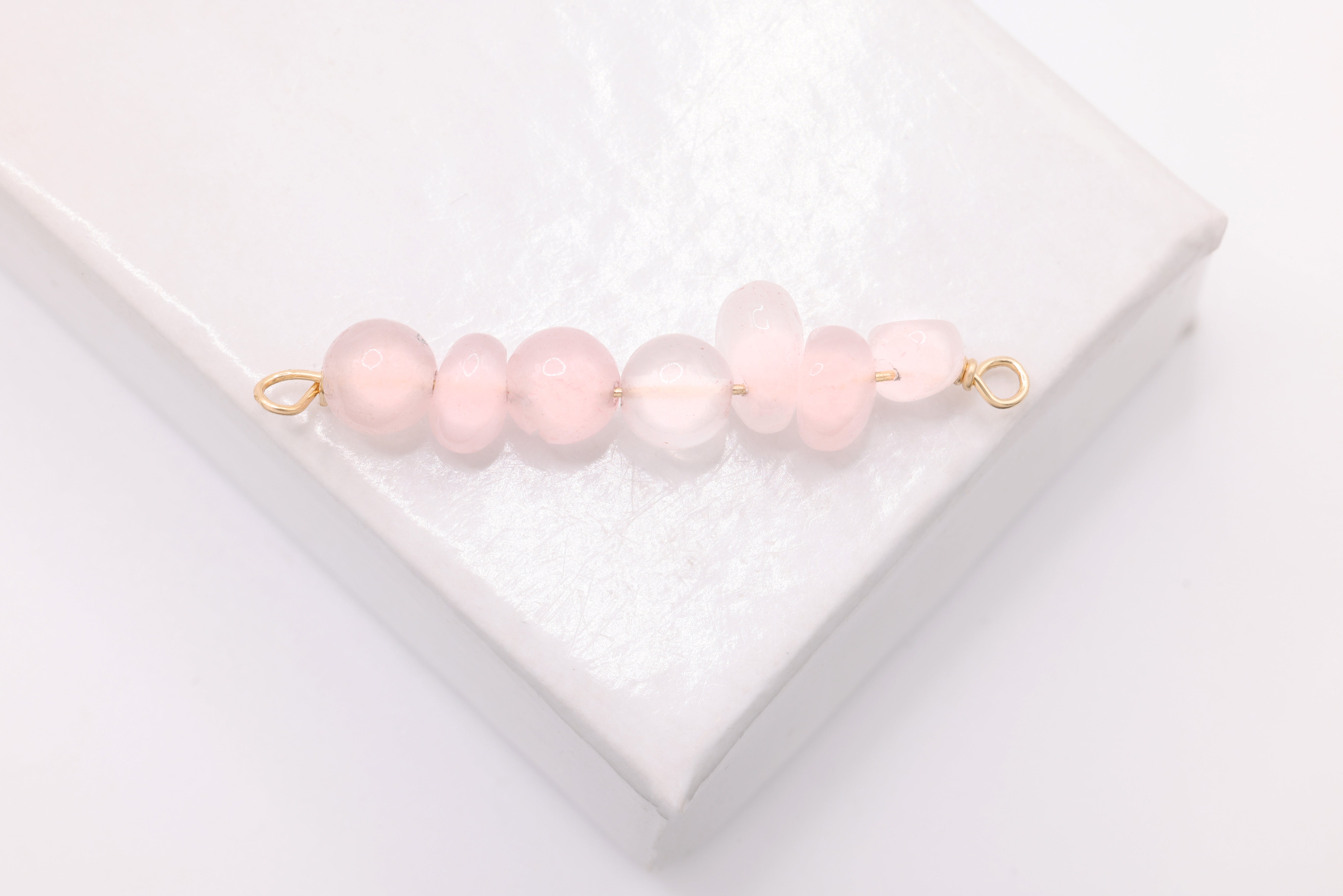 October Stone Connector Charm, Wholesale, 14/20 Gold-Filled, Pink Quartz Birthstone Gemstone Beads, Permanent Jewelry