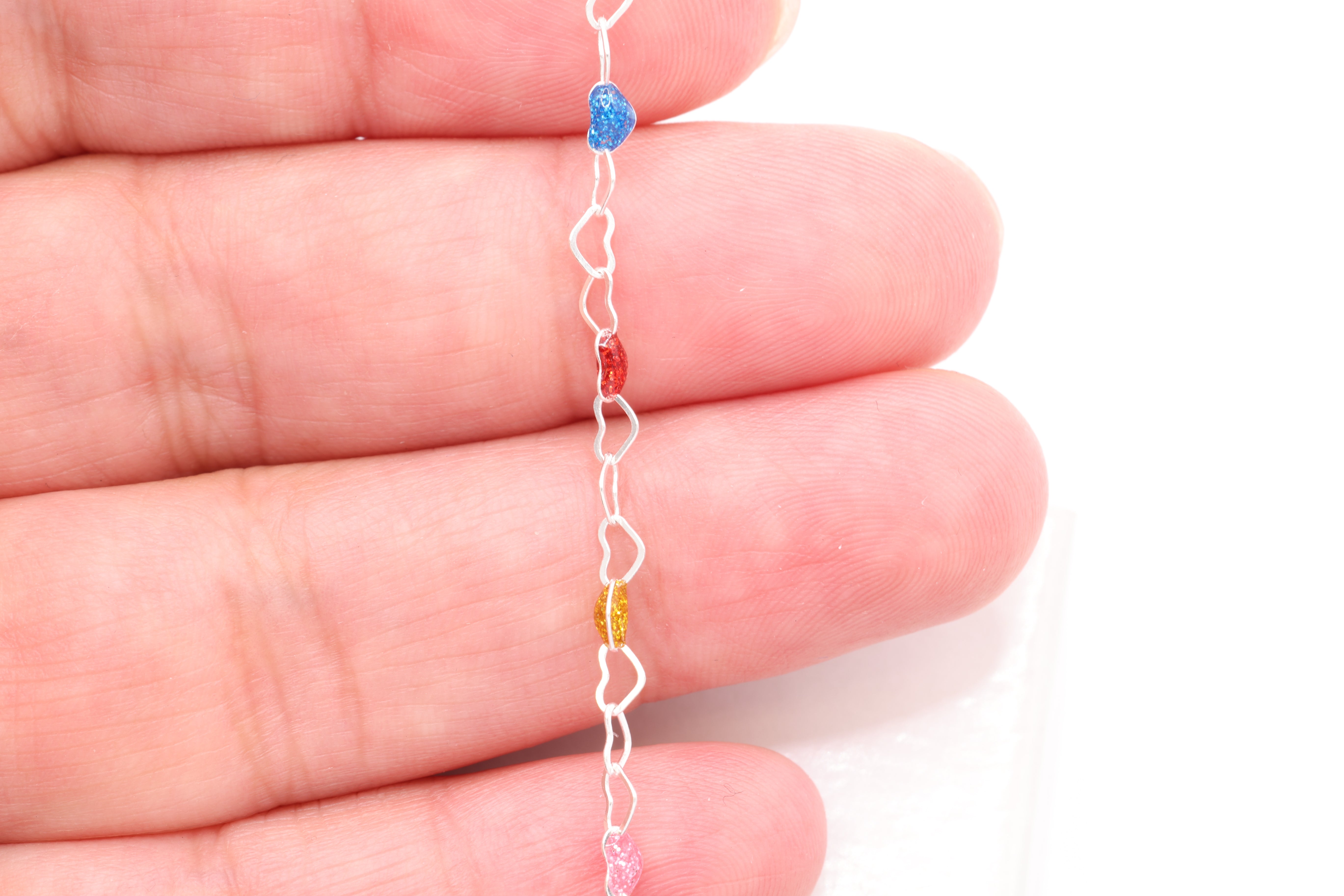 3mm x 3mm Heart Multi Color Enamel Chain, 925 Sterling Silver, Enamel Color Unfinished Chain Permanent Jewelry