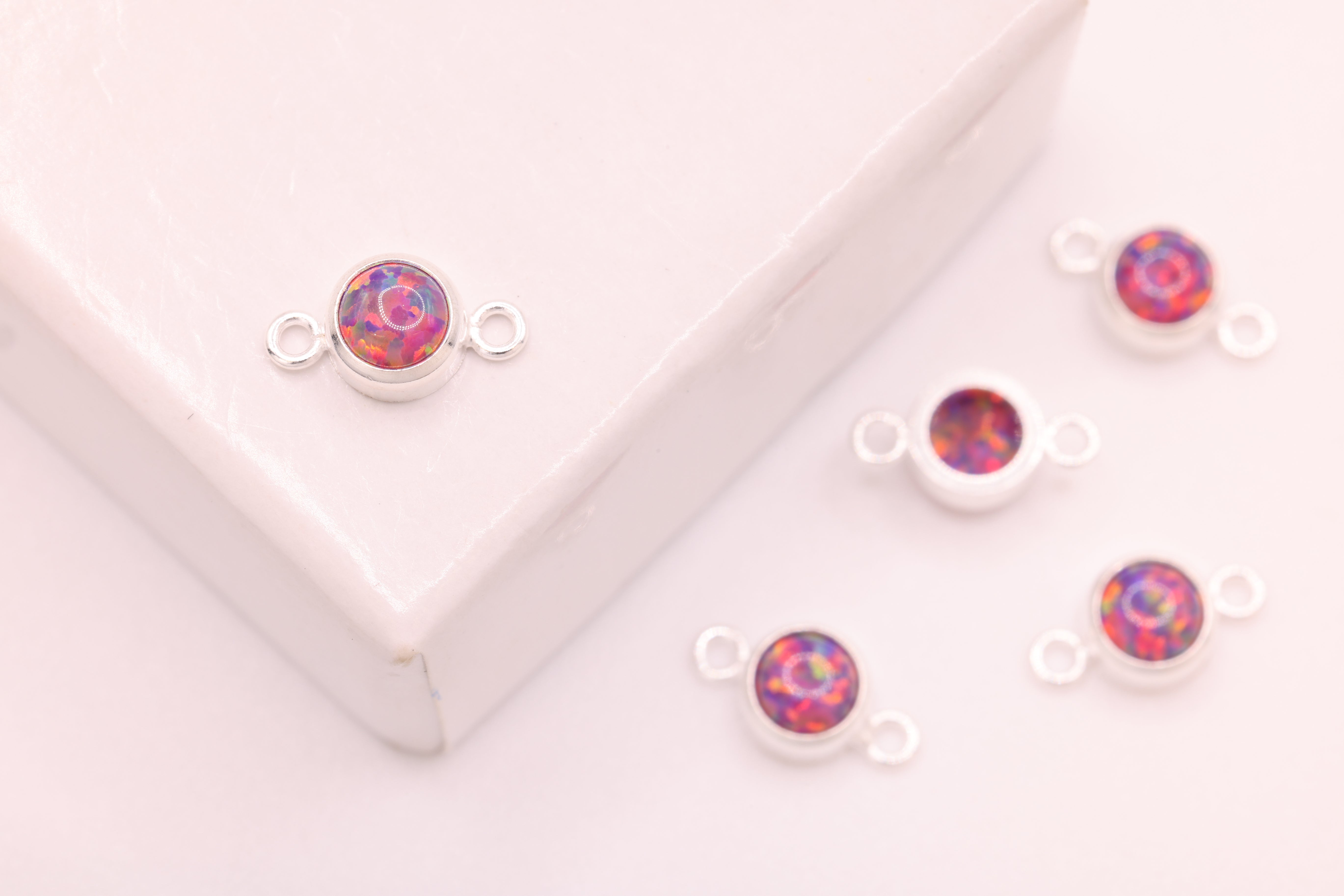 Opal February Birthstone Amethyst Connector Charm, 925 Sterling Silver, 4mm Opal, Bulk DIY Wholesale Jewelry Making Charm