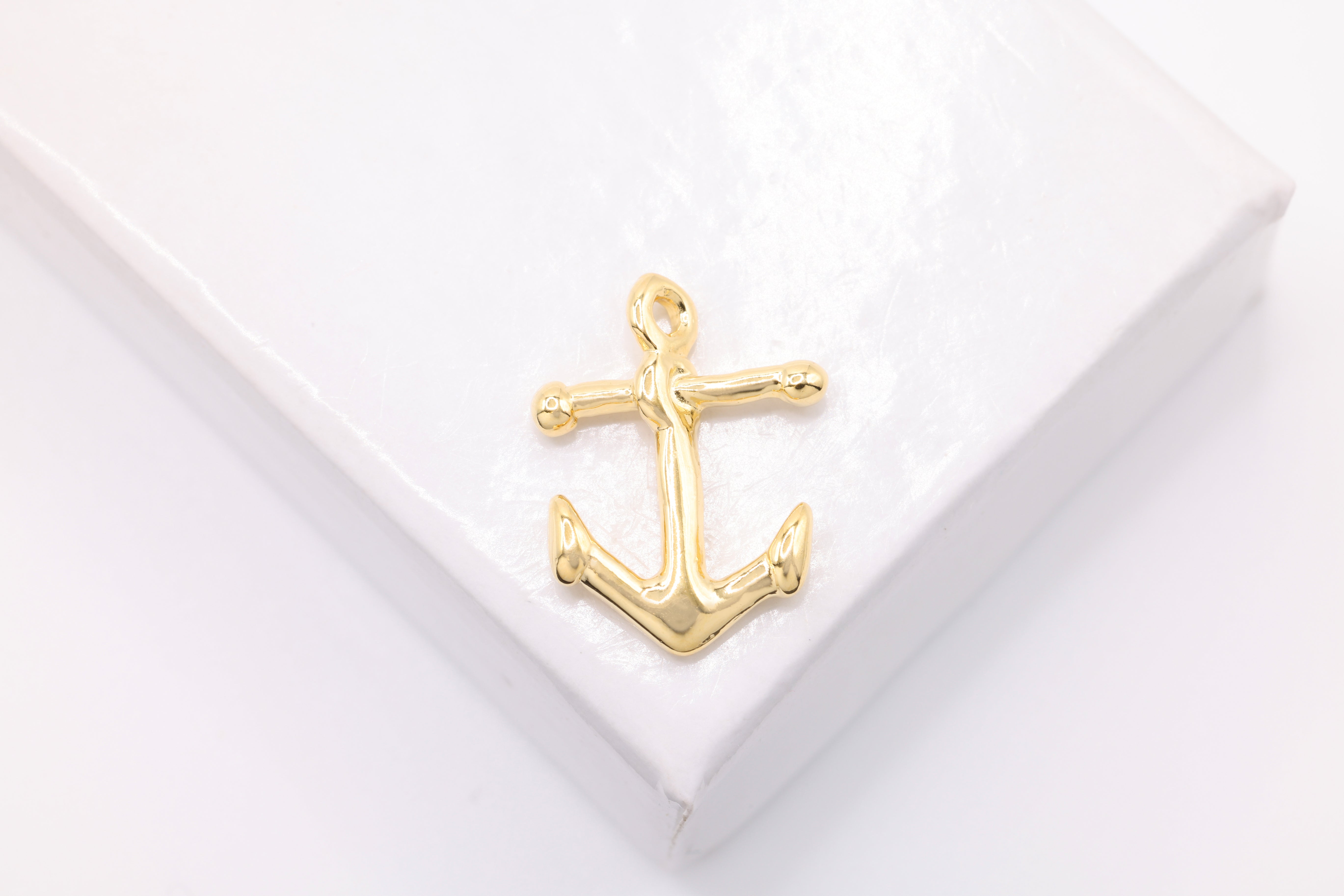 Anchor Charm, Wholesale, 18K Yellow Gold-Plated 925 Sterling Silver, 15mm x 10mm, Nautical Beach