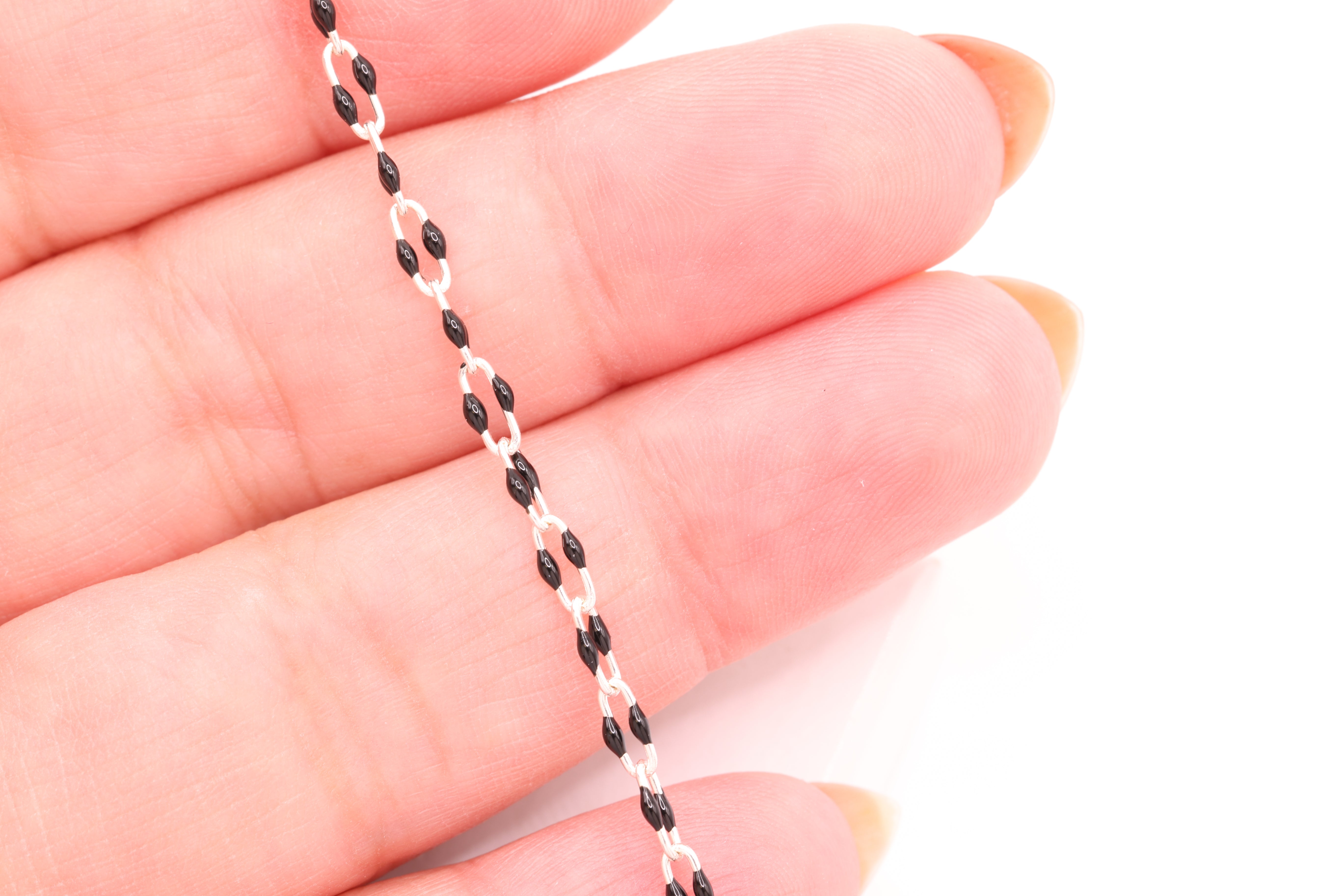 2mm x 5.5mm Paperclip Black Double Enamel Chain, 925 Sterling Silver, Enamel Color Unfinished Chain Permanent Jewelry