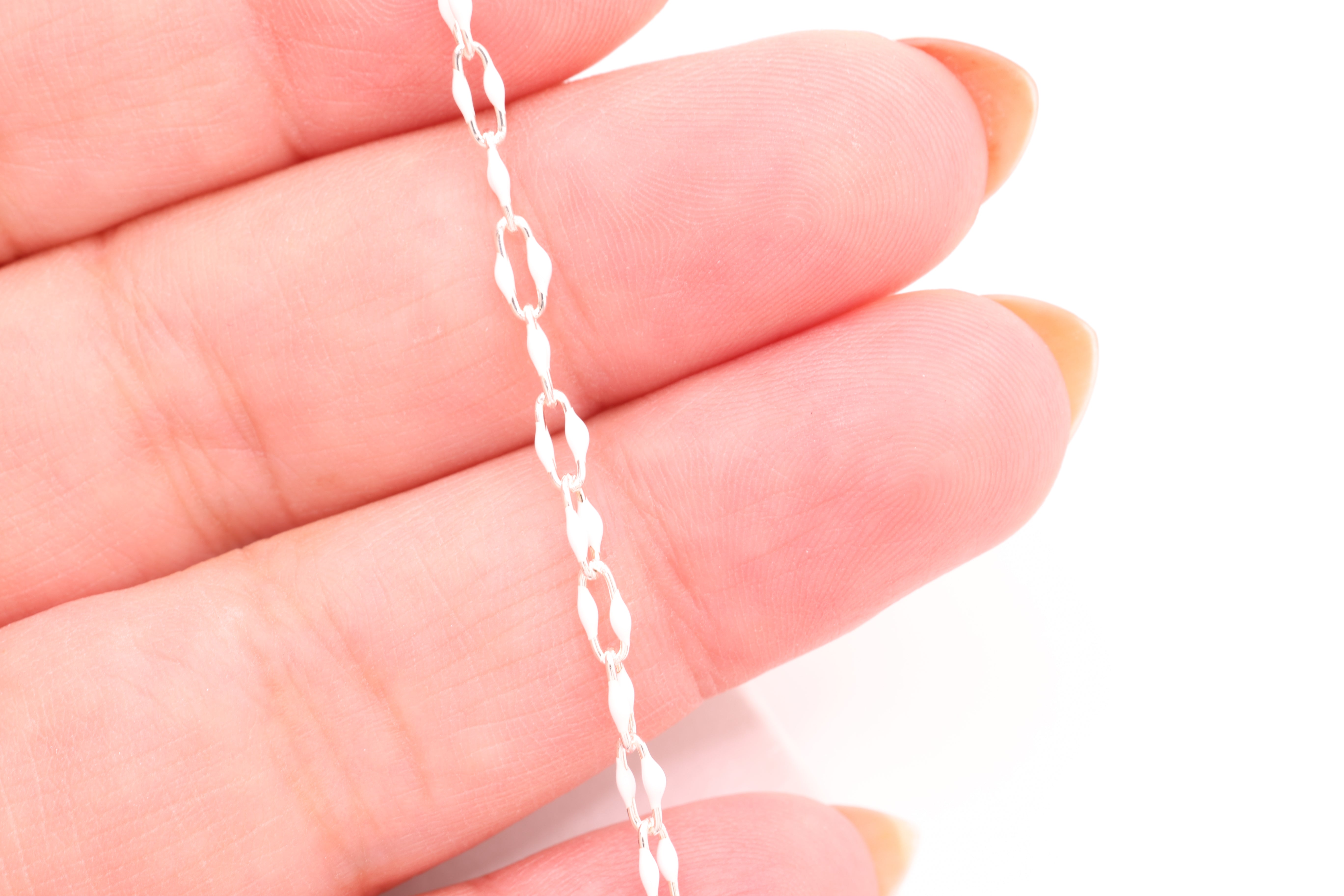2mm x 5.5mm Paperclip White Double Enamel Chain, 925 Sterling Silver, Enamel Color Unfinished Chain Permanent Jewelry