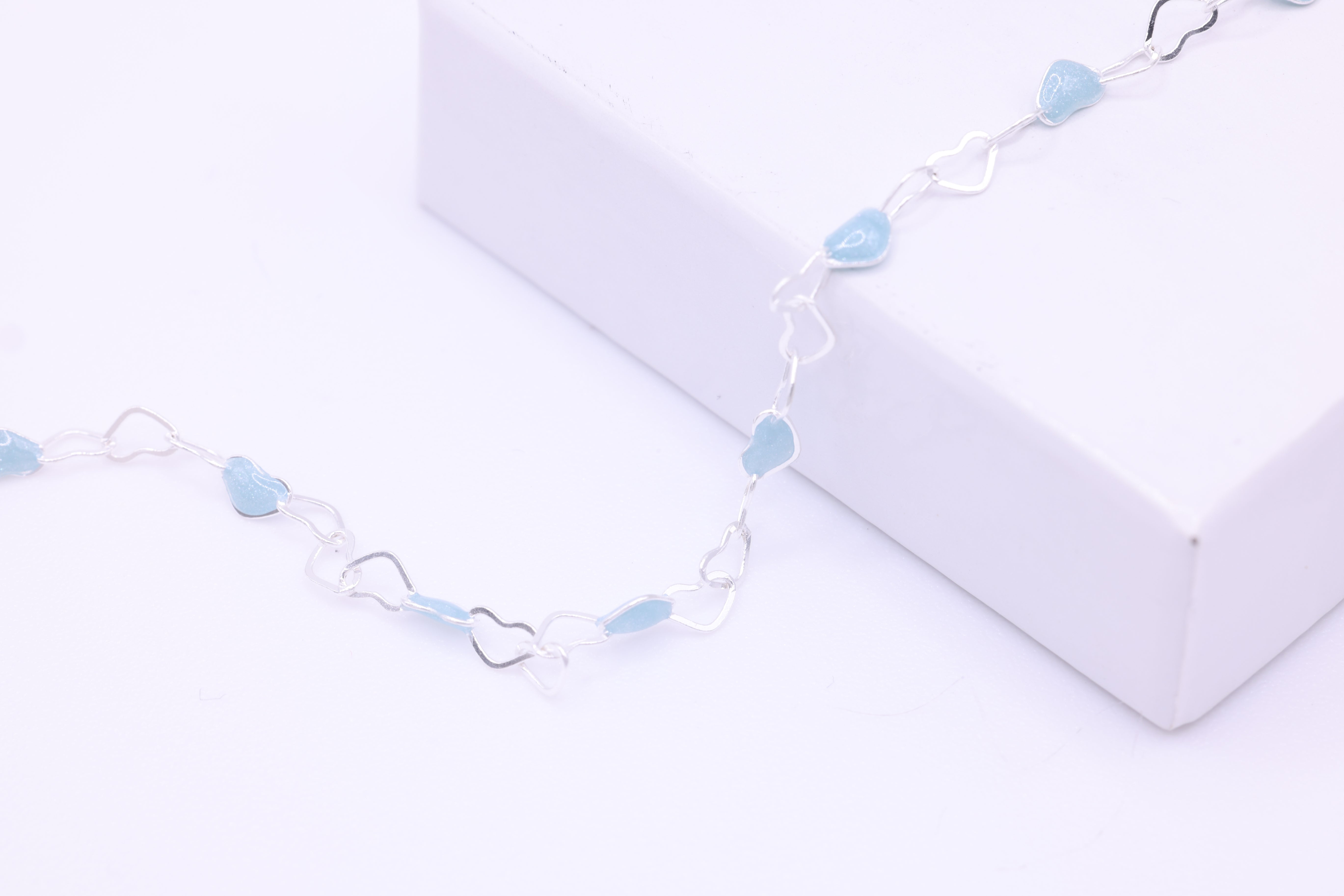 3mm x 3mm Heart Blue Enamel Chain, 925 Sterling Silver, Enamel Color Unfinished Chain Permanent Jewelry