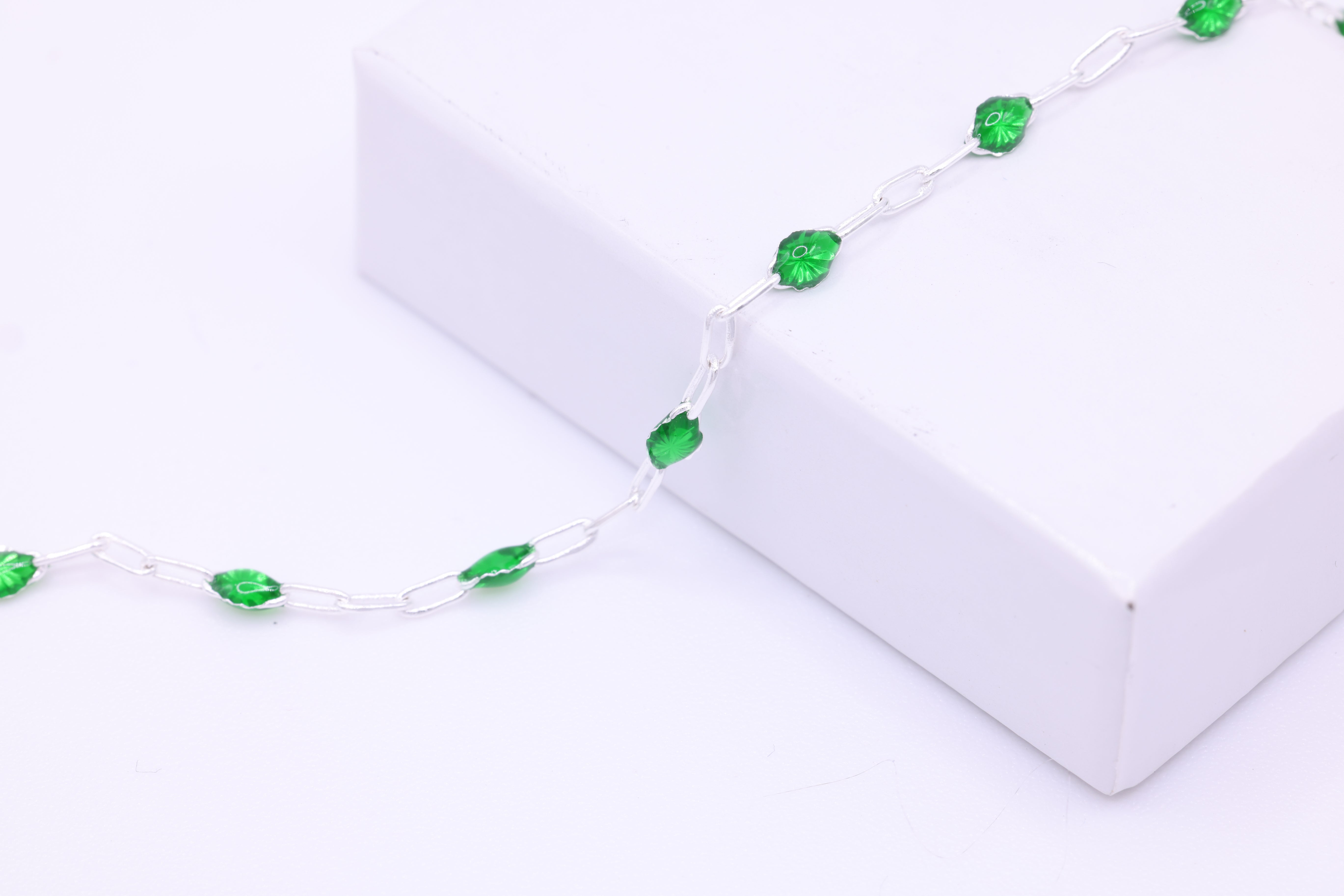 2mm x 2.5mm Paperclip Green Enamel Chain, 925 Sterling Silver, Enamel Color Unfinished Chain Permanent Jewelry