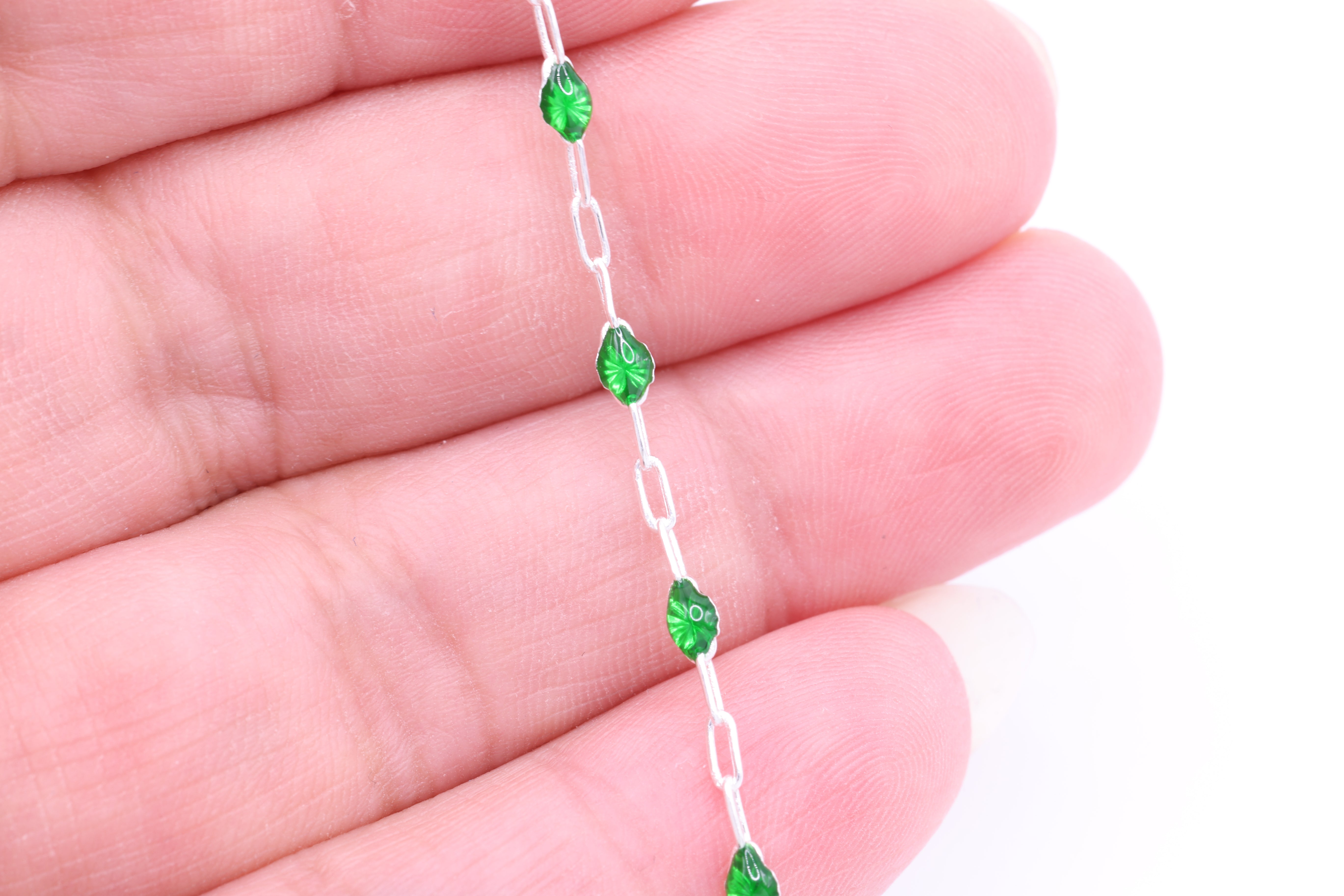 2mm x 2.5mm Paperclip Green Enamel Chain, 925 Sterling Silver, Enamel Color Unfinished Chain Permanent Jewelry